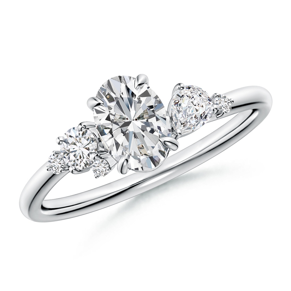 7x5mm HSI2 Claw Prong Oval Diamond Engagement Ring with Multi-Shape Accents in White Gold 