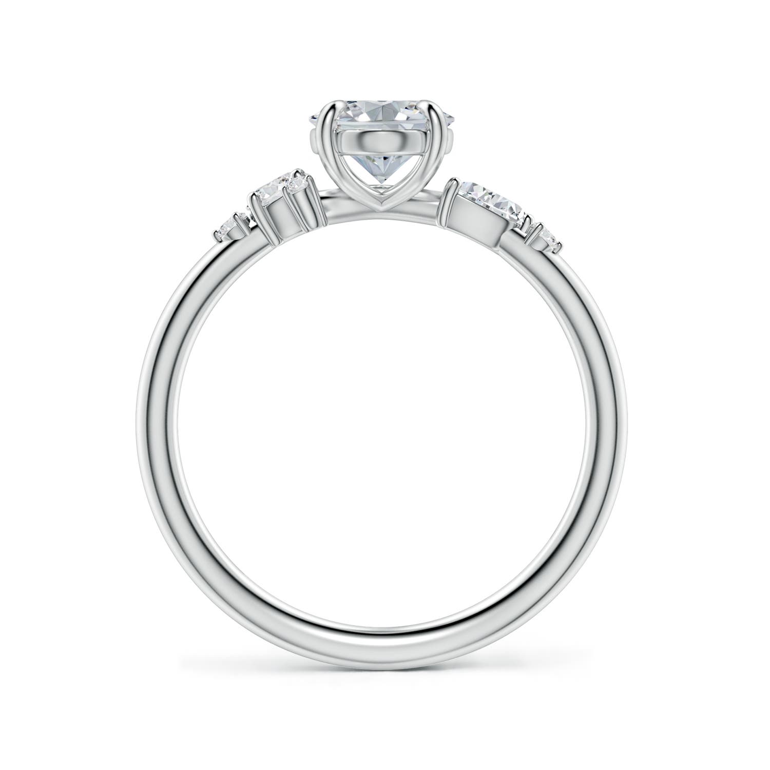 8x6mm HSI2 Claw Prong Oval Diamond Engagement Ring with Multi-Shape Accents in 18K White Gold