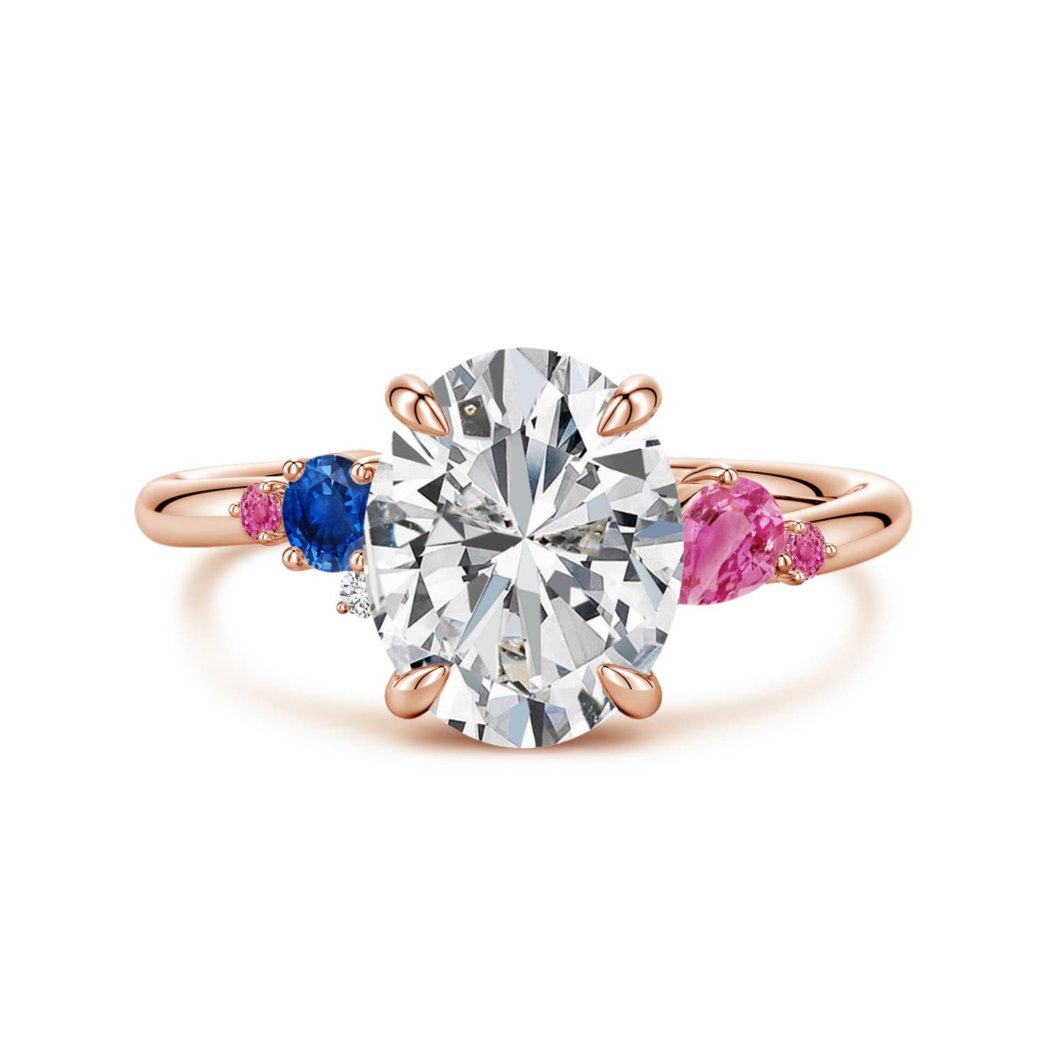10x8mm HSI2 Oval Diamond Engagement Ring with Multi-Shape Sapphire Accents in Rose Gold
