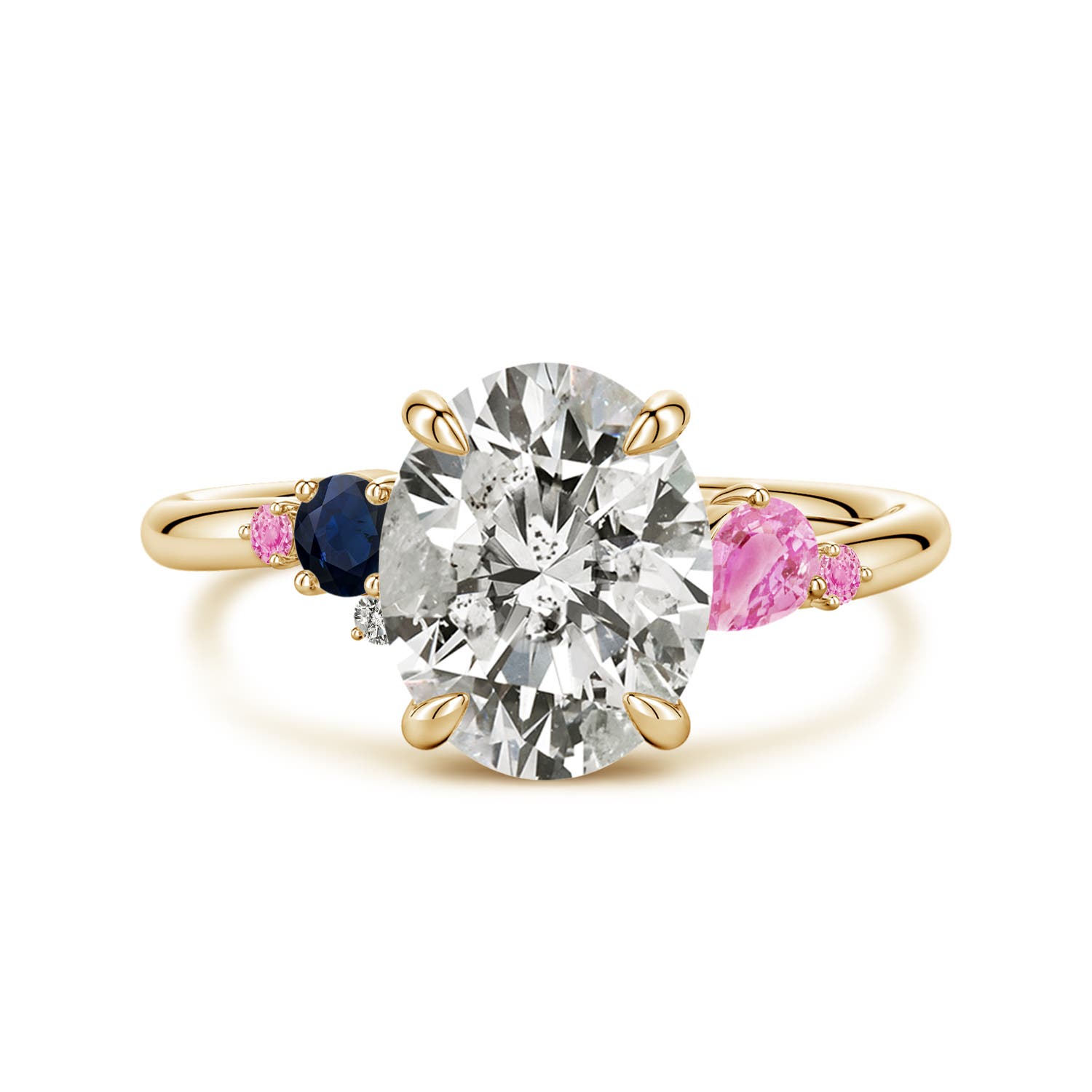 Angara 2.85 CTW Oval Diamond Engagement Ring with Multi-Shape Sapphire Accents in 14K Yellow Gold