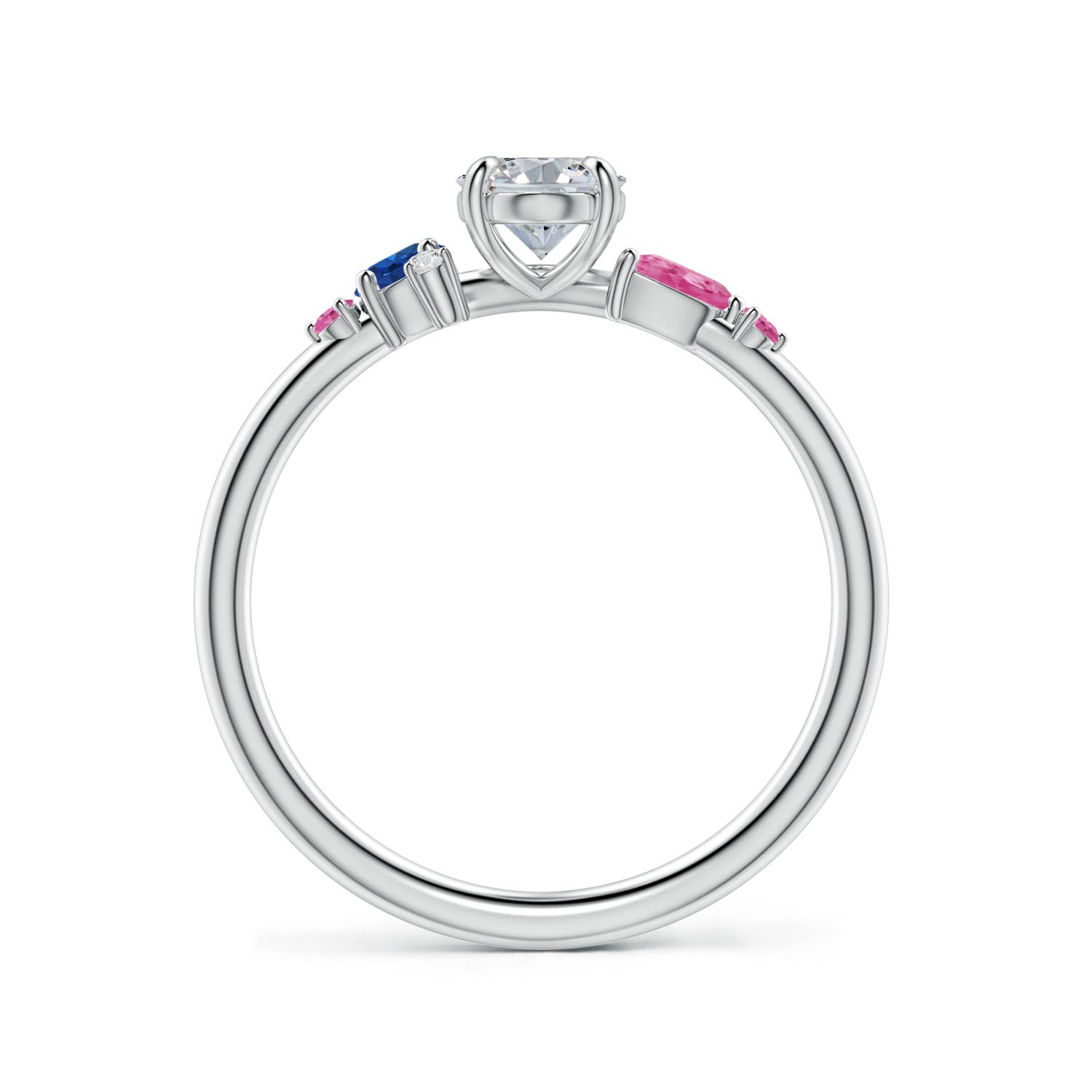 7x5mm HSI2 Oval Diamond Engagement Ring with Multi-Shape Sapphire Accents in White Gold