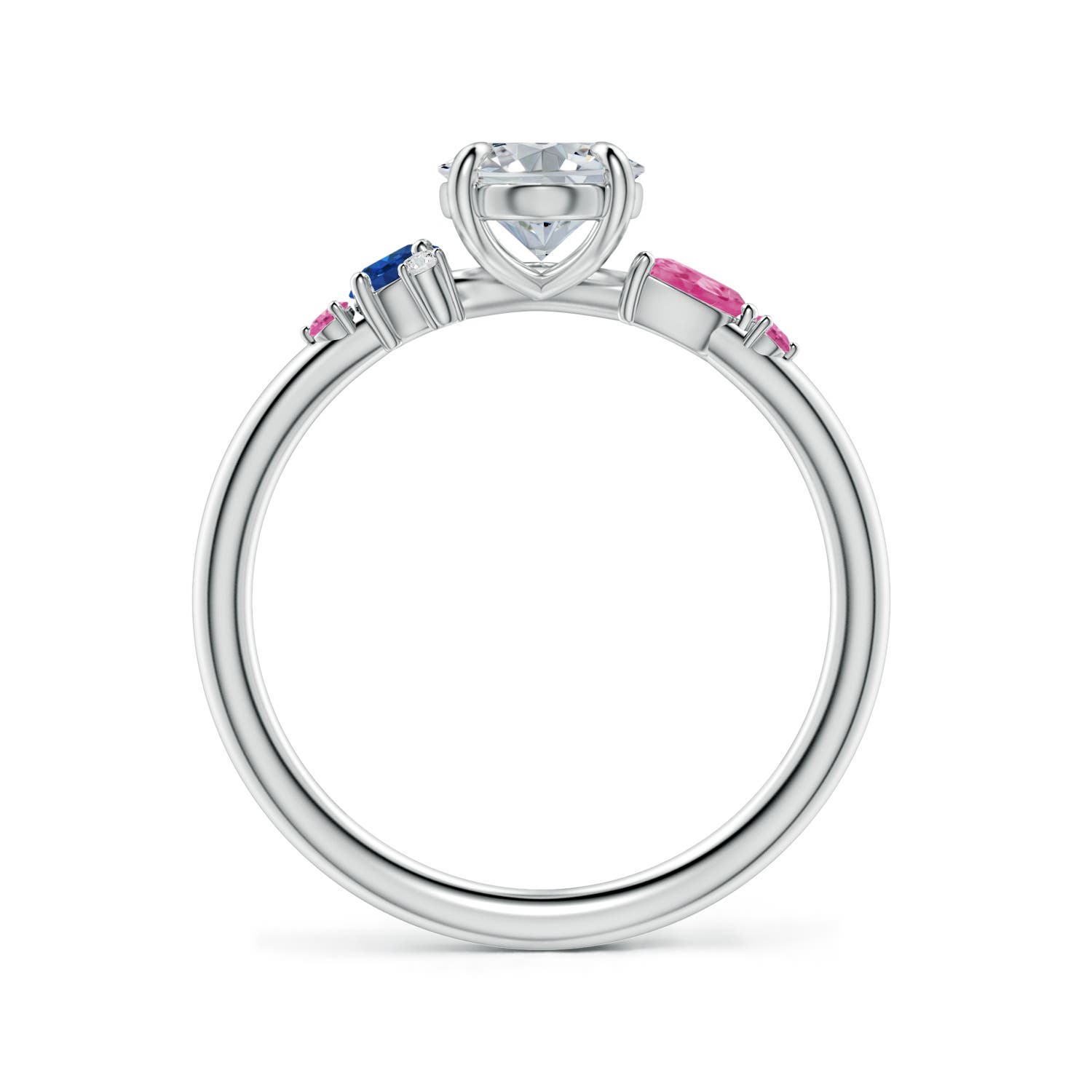 8x6mm HSI2 Oval Diamond Engagement Ring with Multi-Shape Sapphire Accents in 18K White Gold