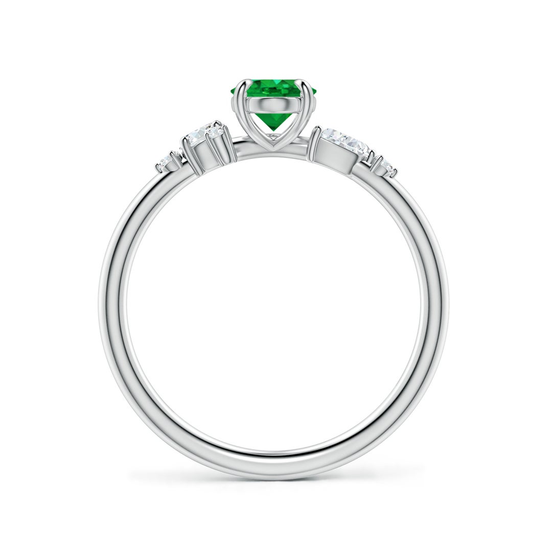 7x5mm AAA Claw Prong Oval Emerald Engagement Ring with Multi-Shape Diamonds in White Gold - side 2