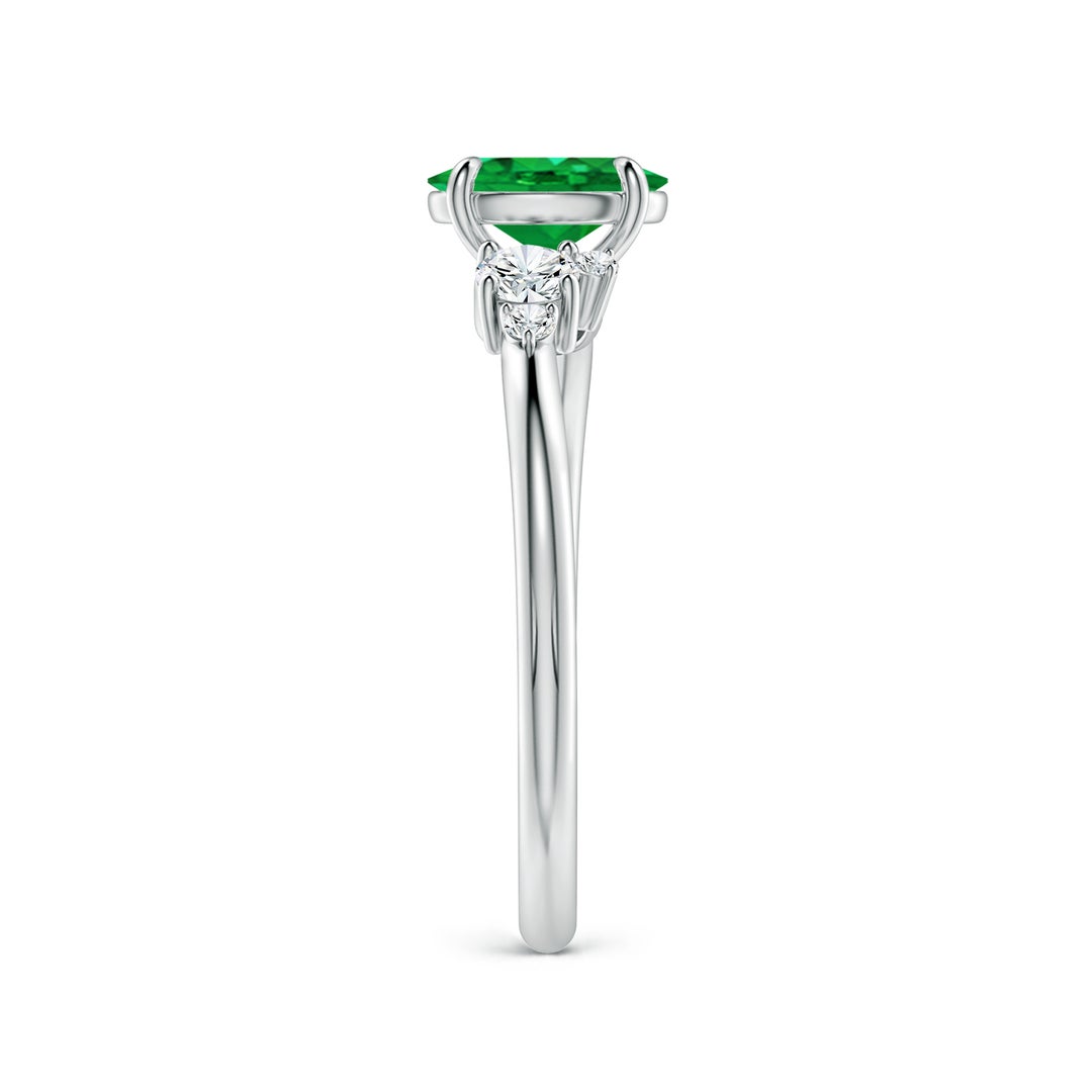 7x5mm AAA Claw Prong Oval Emerald Engagement Ring with Multi-Shape Diamonds in White Gold - side 3