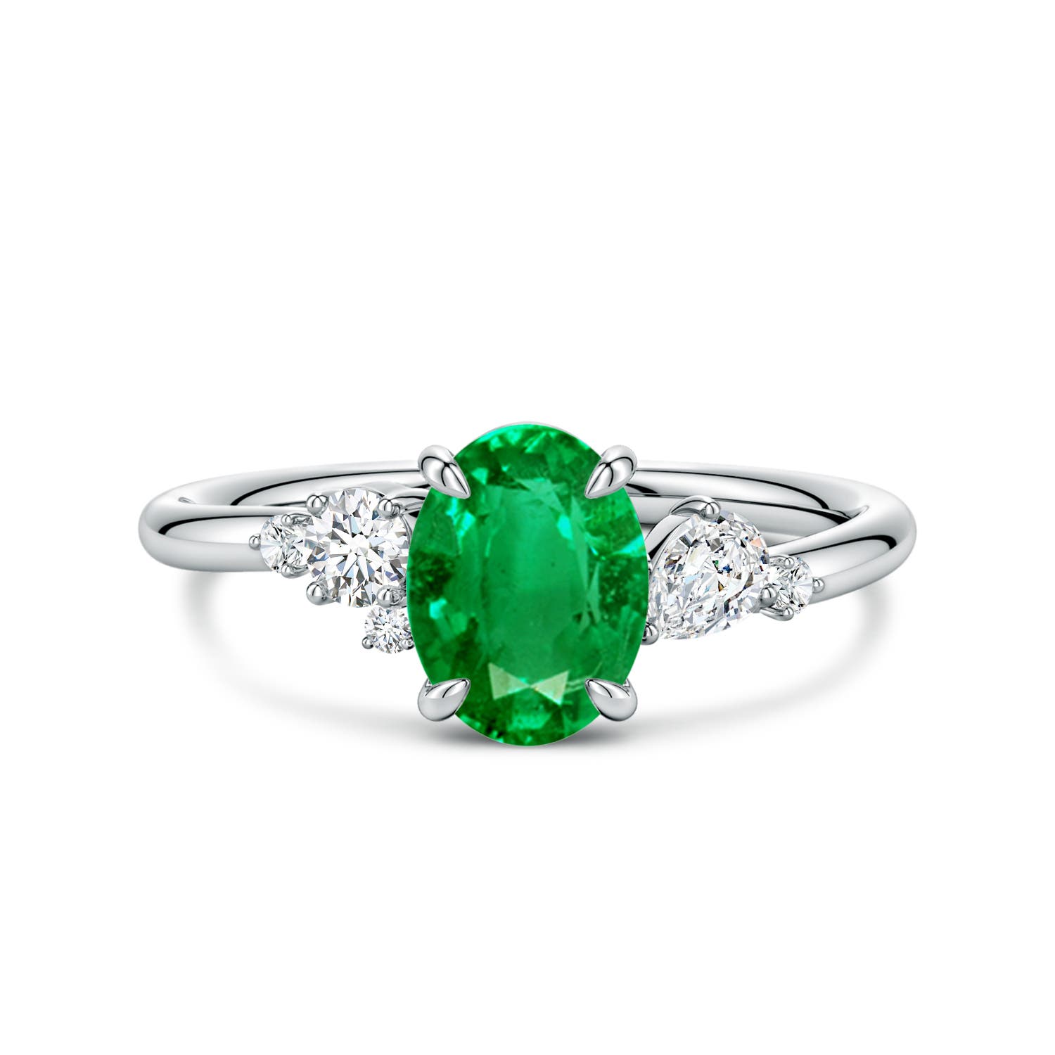 8x6mm AAA Claw Prong Oval Emerald Engagement Ring with Multi-Shape Diamonds in White Gold