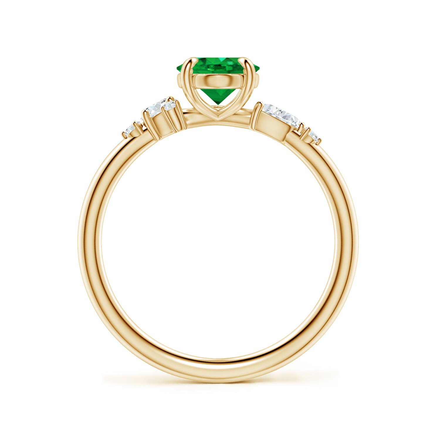 8x6mm AAA Claw Prong Oval Emerald Engagement Ring with Multi-Shape Diamonds in Yellow Gold
