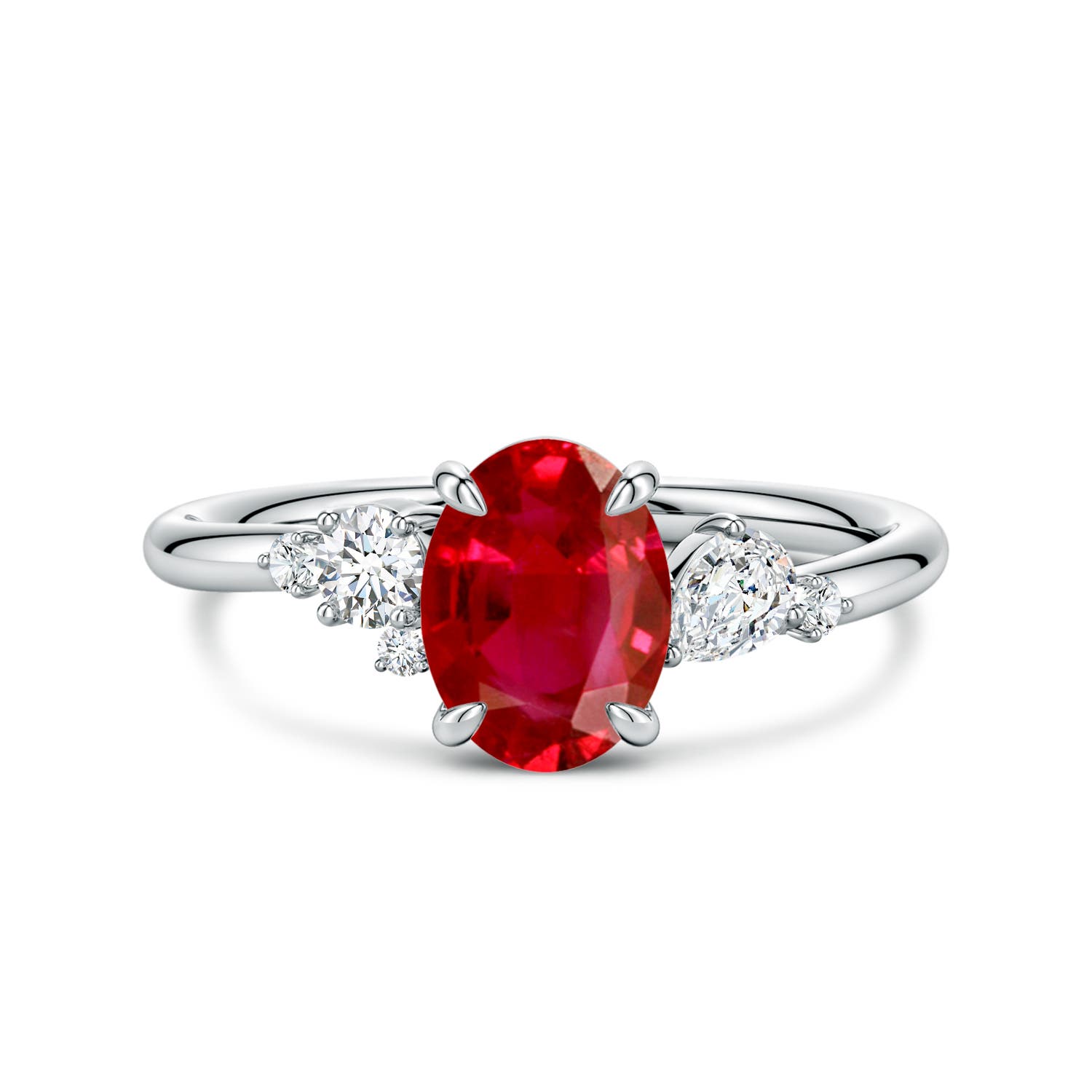 8x6mm AAA Claw Prong Oval Ruby Engagement Ring with Multi-Shape Diamonds in White Gold