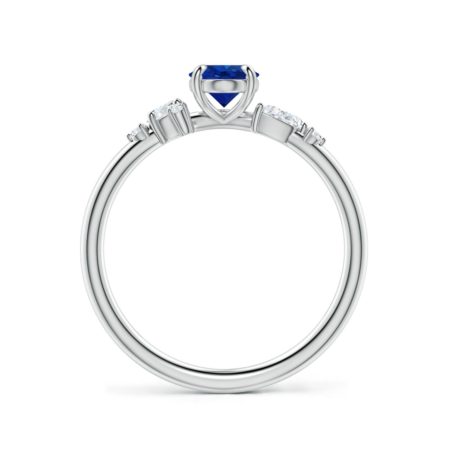 7x5mm AAA Claw Prong Oval Blue Sapphire Engagement Ring with Multi-Shape Diamonds in White Gold - side 2