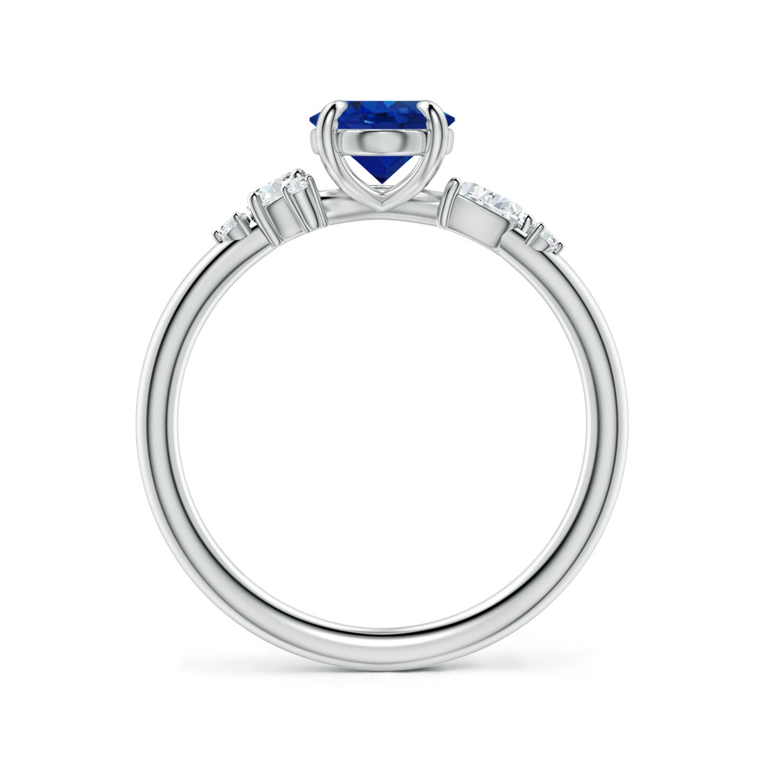 8x6mm AAA Claw Prong Oval Blue Sapphire Engagement Ring with Multi-Shape Diamonds in White Gold