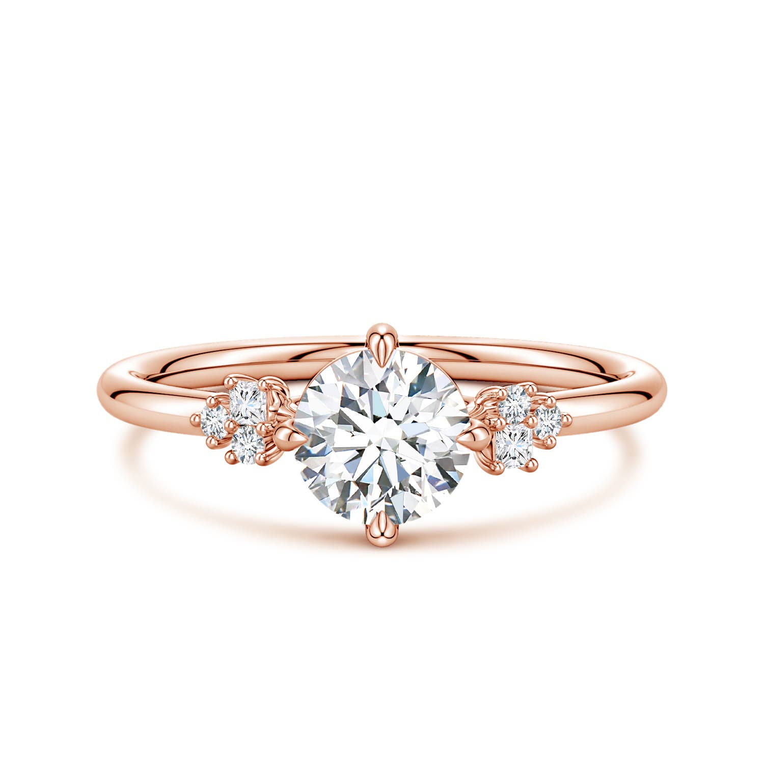 6mm GVS2 Round Diamond Engagement Ring with Mixed Cut Accents in Rose Gold