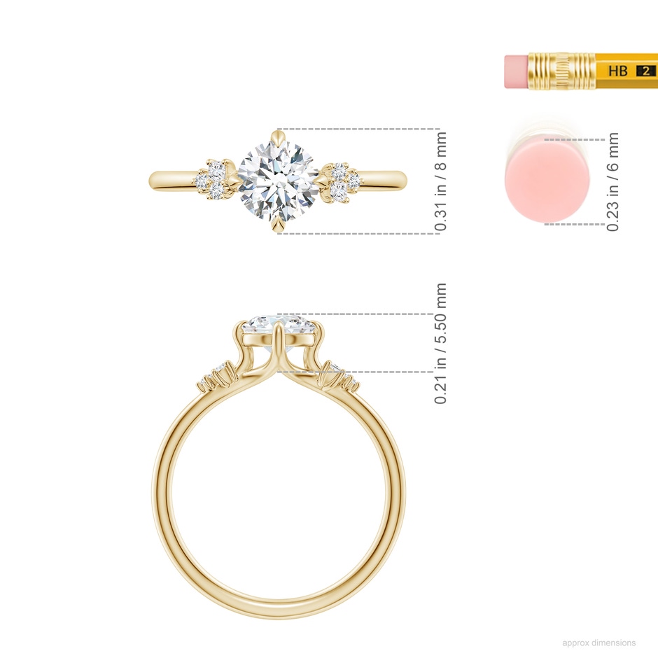 6mm GVS2 Round Diamond Engagement Ring with Mixed Cut Accents in Yellow Gold ruler