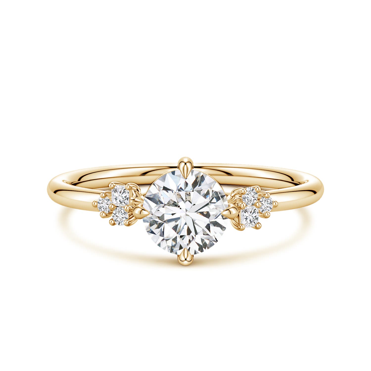 6mm HSI2 Round Diamond Engagement Ring with Mixed Cut Accents in 18K Yellow Gold