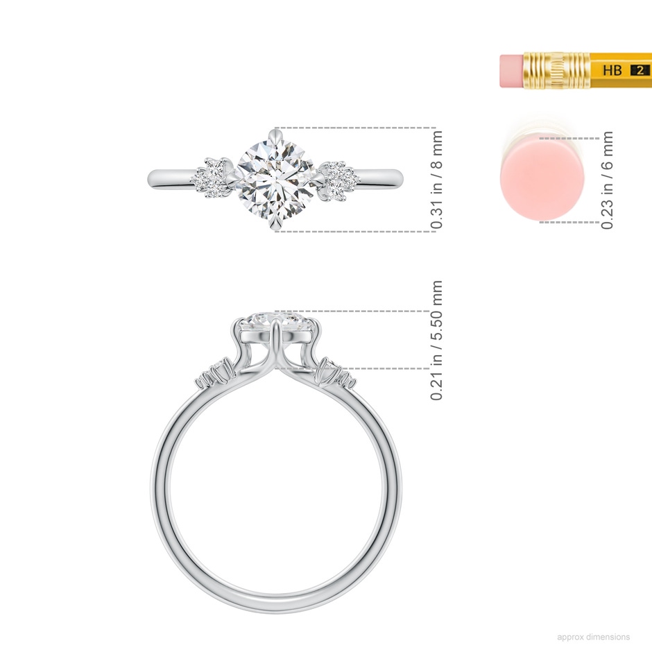 6mm HSI2 Round Diamond Engagement Ring with Mixed Cut Accents in White Gold ruler