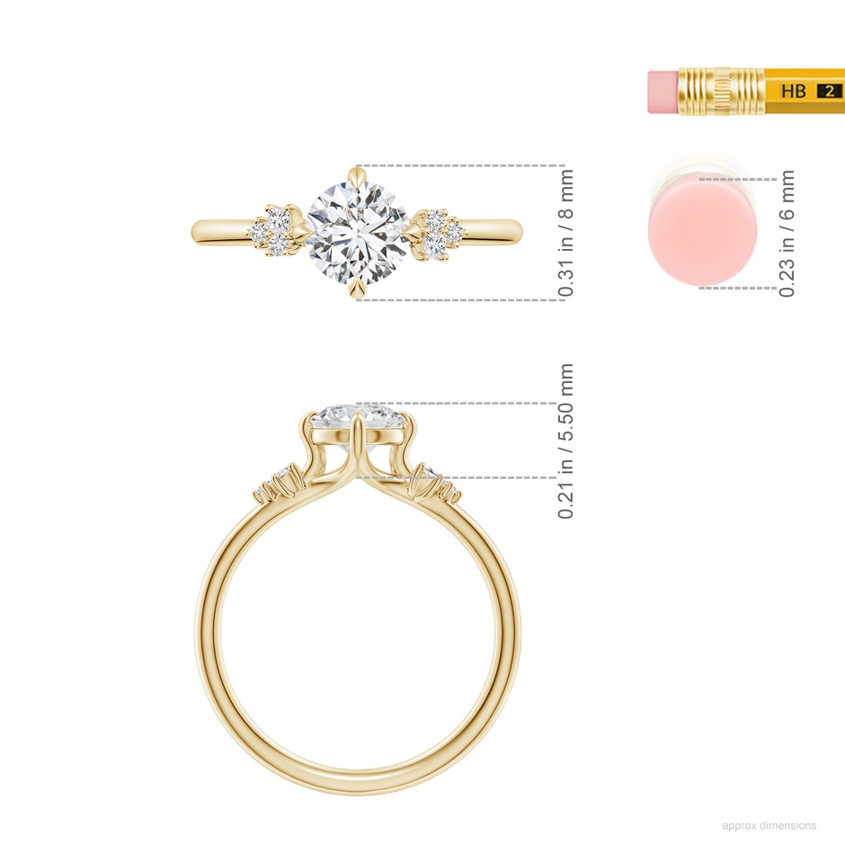 6mm HSI2 Round Diamond Engagement Ring with Mixed Cut Accents in Yellow Gold ruler
