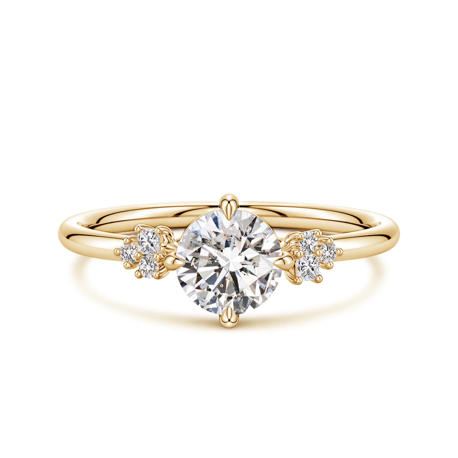 6mm IJI1I2 Round Diamond Engagement Ring with Mixed Cut Accents in Yellow Gold