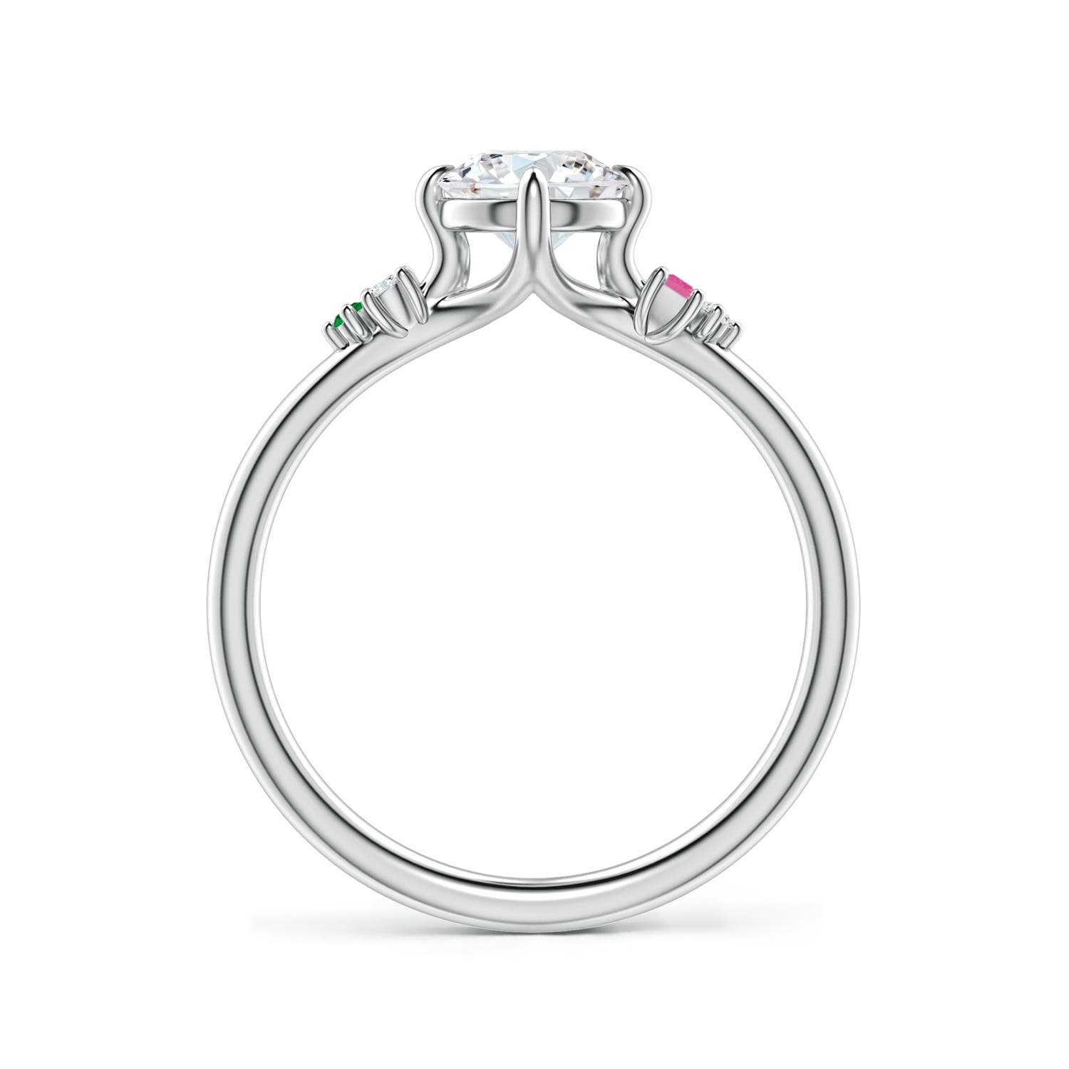 6mm GVS2 Round Diamond Engagement Ring with Colored Gemstone Accents in P950 Platinum
