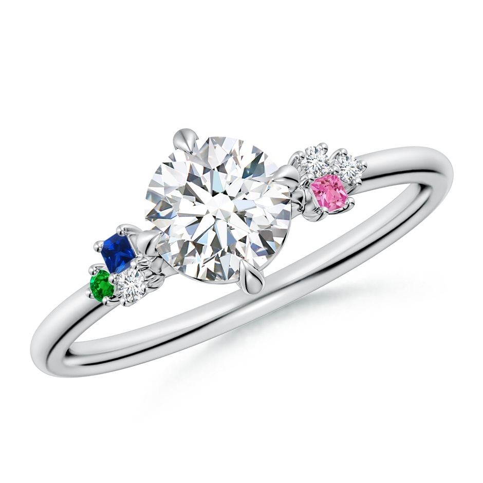 6mm GVS2 Round Diamond Engagement Ring with Colored Gemstone Accents in White Gold 