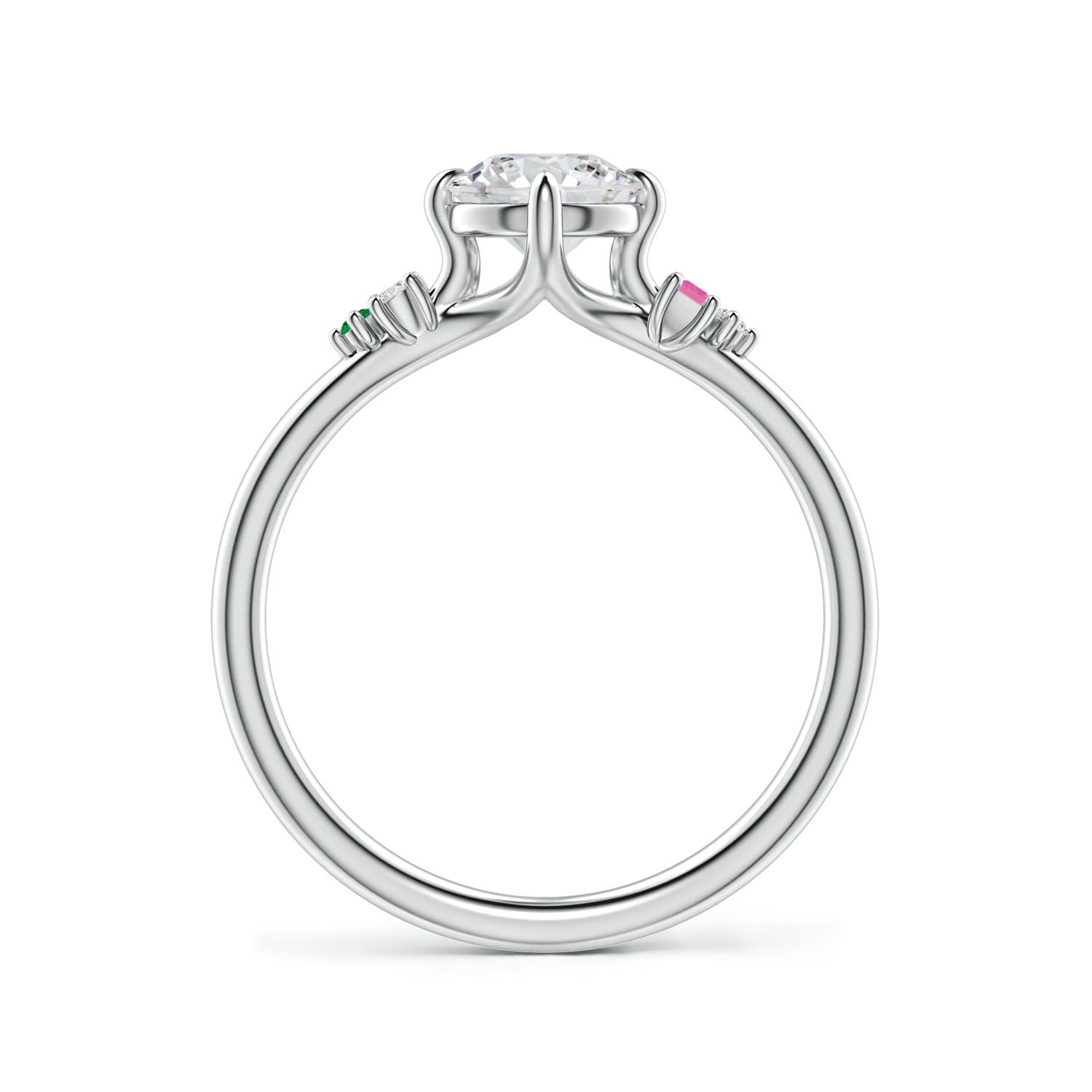 6mm HSI2 Round Diamond Engagement Ring with Colored Gemstone Accents in 18K White Gold