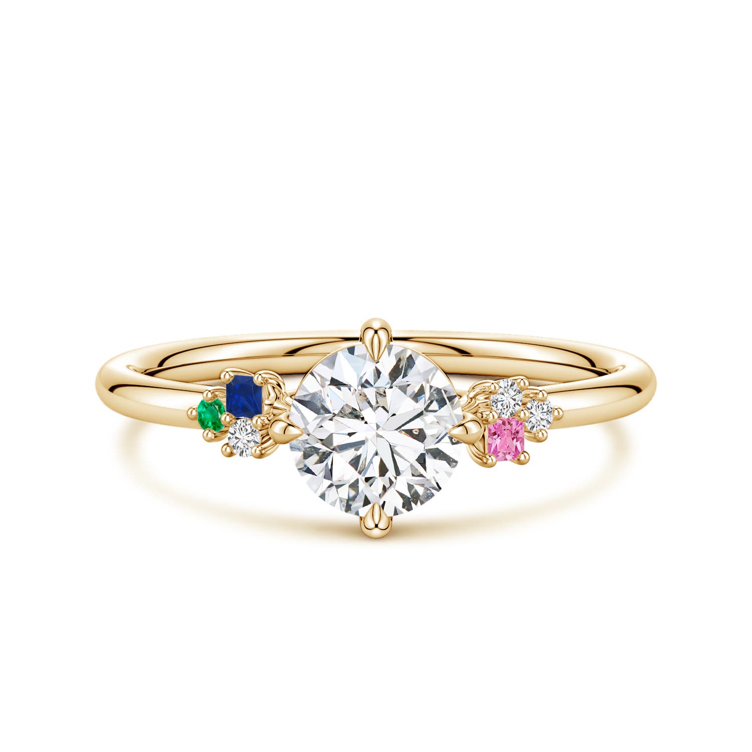 6mm HSI2 Round Diamond Engagement Ring with Coloured Gemstone Accents in 18CT Yellow Gold