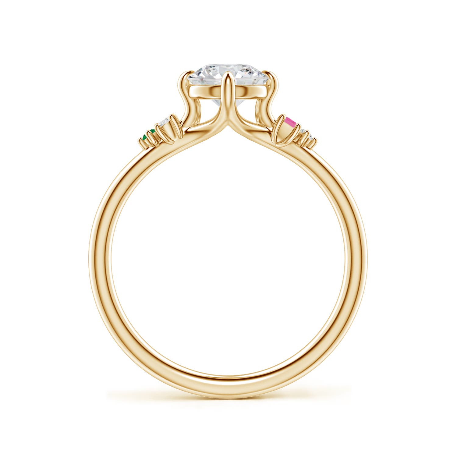 6mm HSI2 Round Diamond Engagement Ring with Colored Gemstone Accents in 18K Yellow Gold