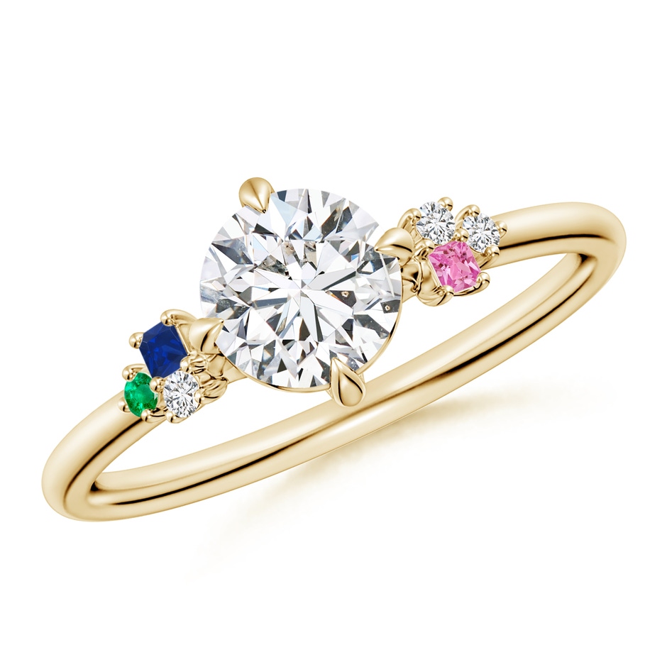 6mm HSI2 Round Diamond Engagement Ring with Coloured Gemstone Accents in Yellow Gold 