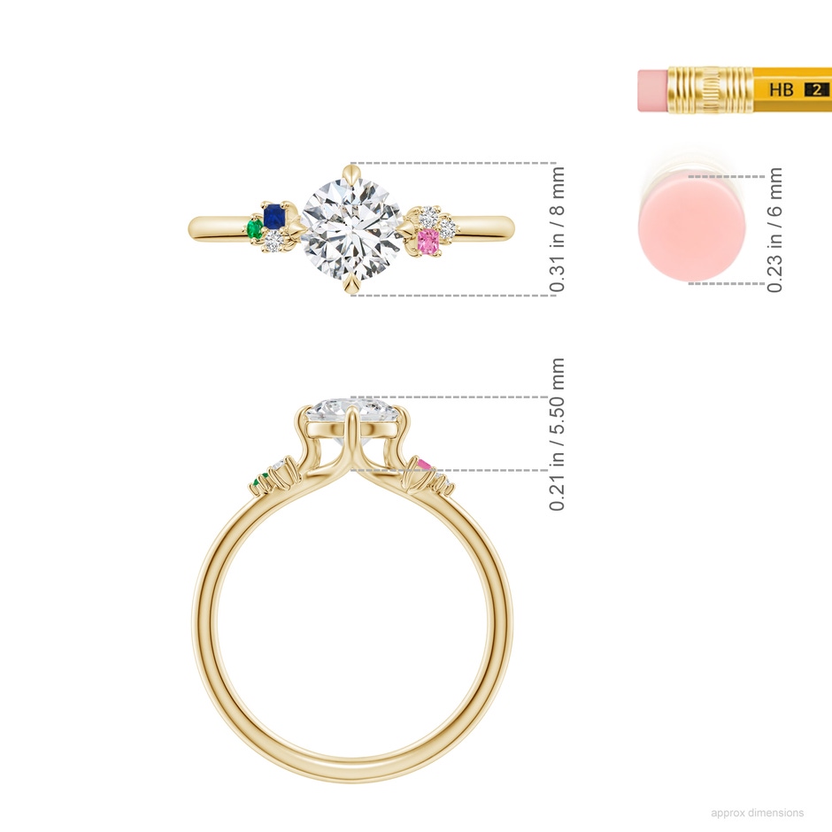 6mm HSI2 Round Diamond Engagement Ring with Coloured Gemstone Accents in Yellow Gold ruler