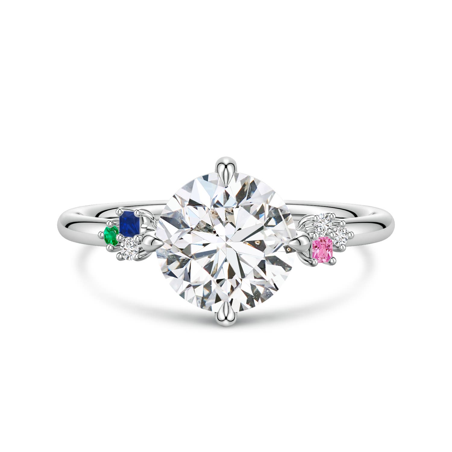 8mm HSI2 Round Diamond Engagement Ring with Coloured Gemstone Accents in White Gold