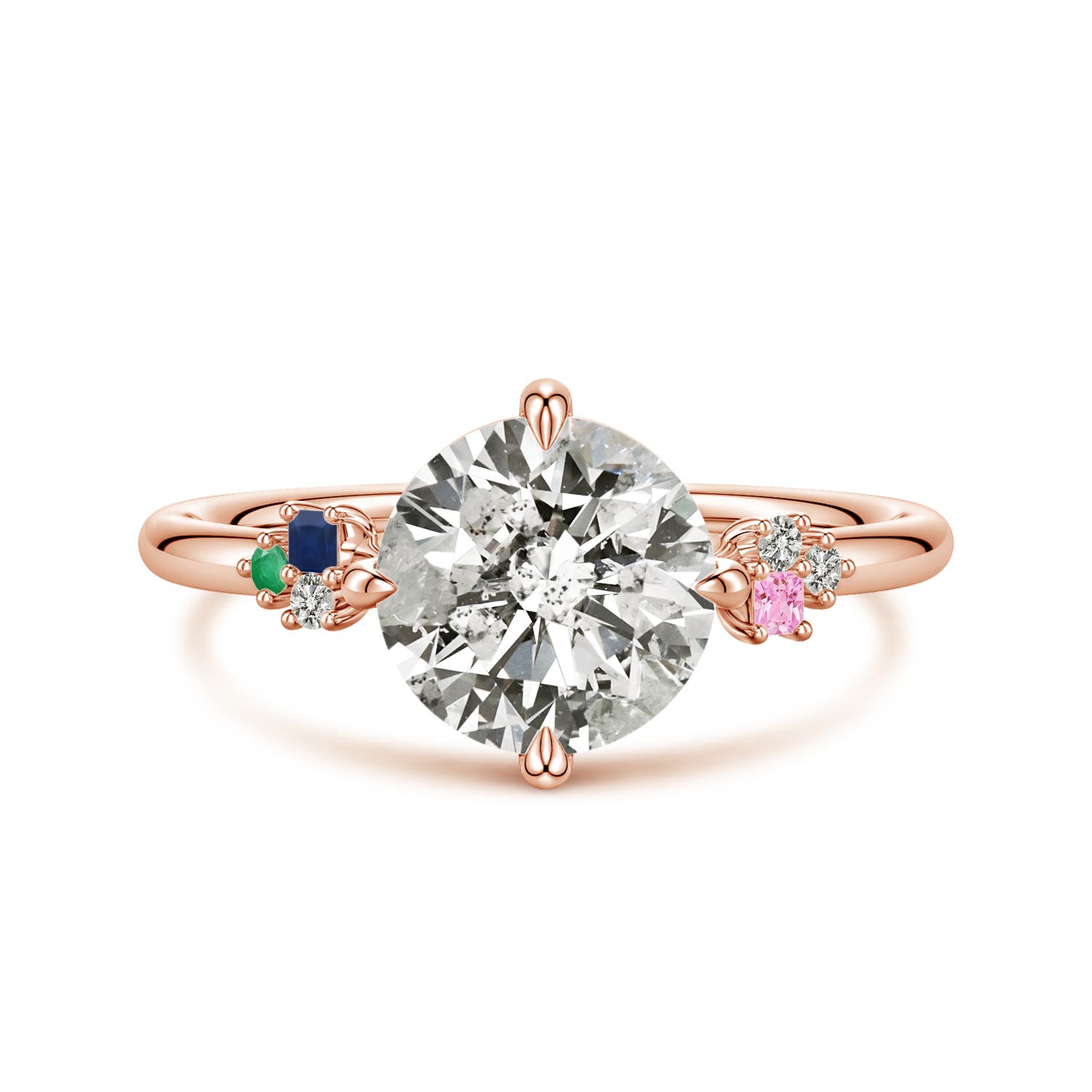 8mm KI3 Round Diamond Engagement Ring with Colored Gemstone Accents in Rose Gold