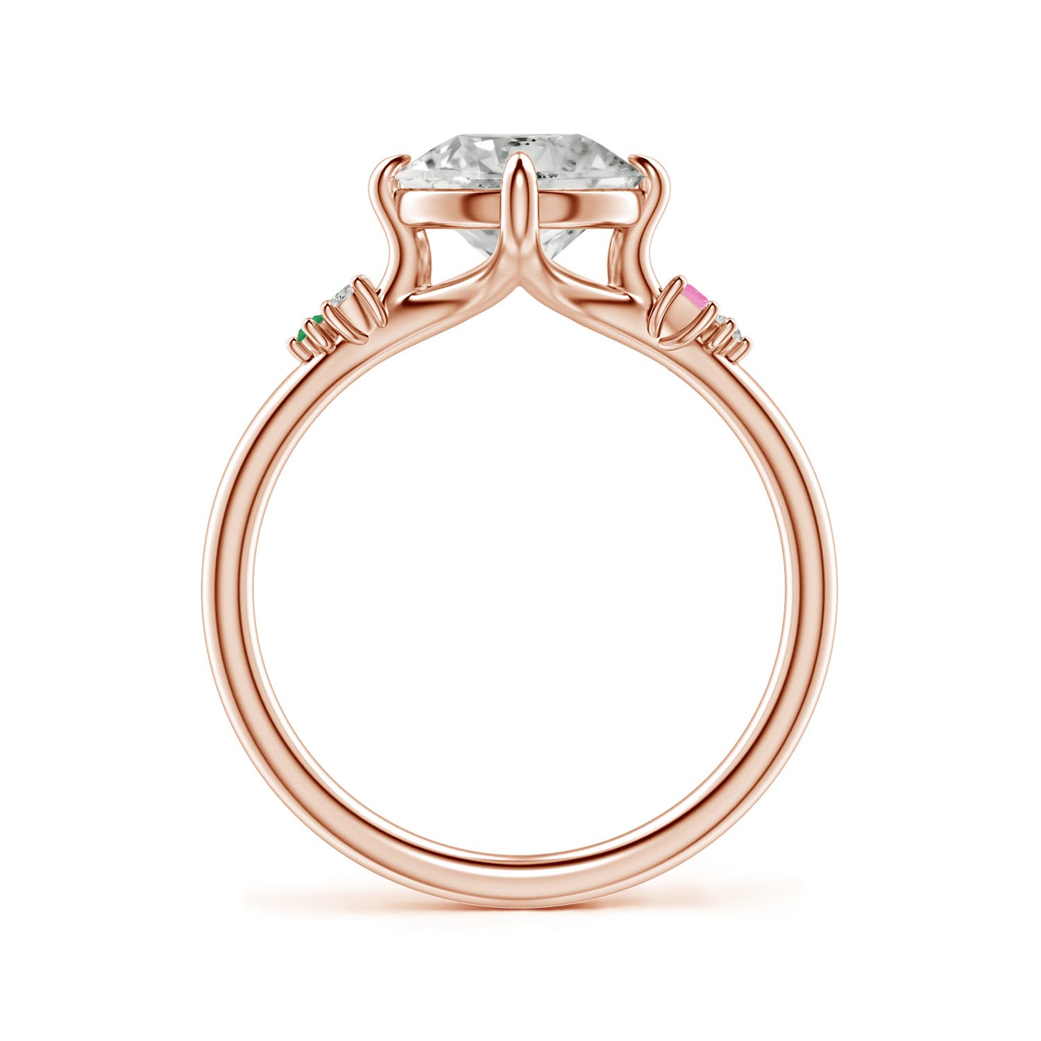 8mm KI3 Round Diamond Engagement Ring with Colored Gemstone Accents in Rose Gold