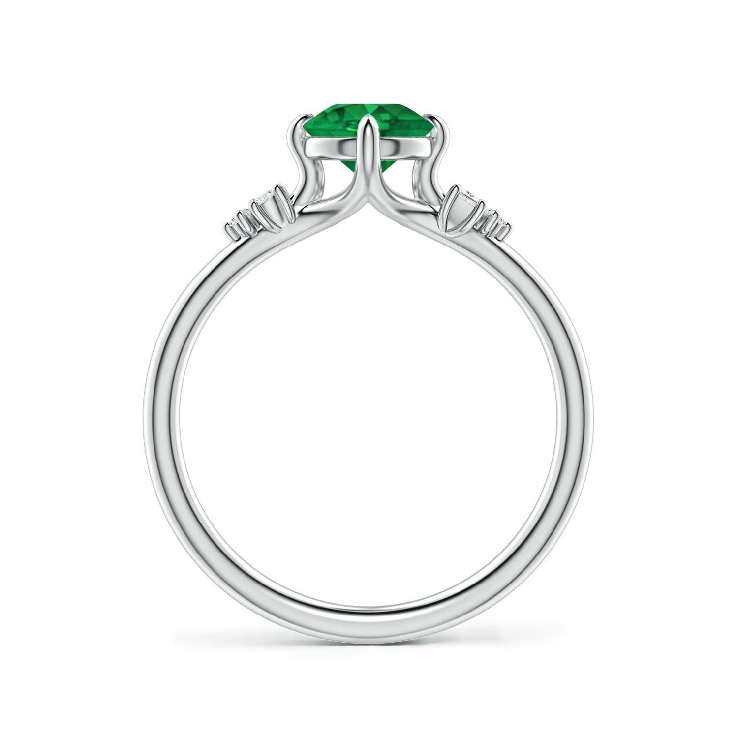 6mm AAA Round Emerald Engagement Ring with Mixed Cut Diamonds in 18K White Gold