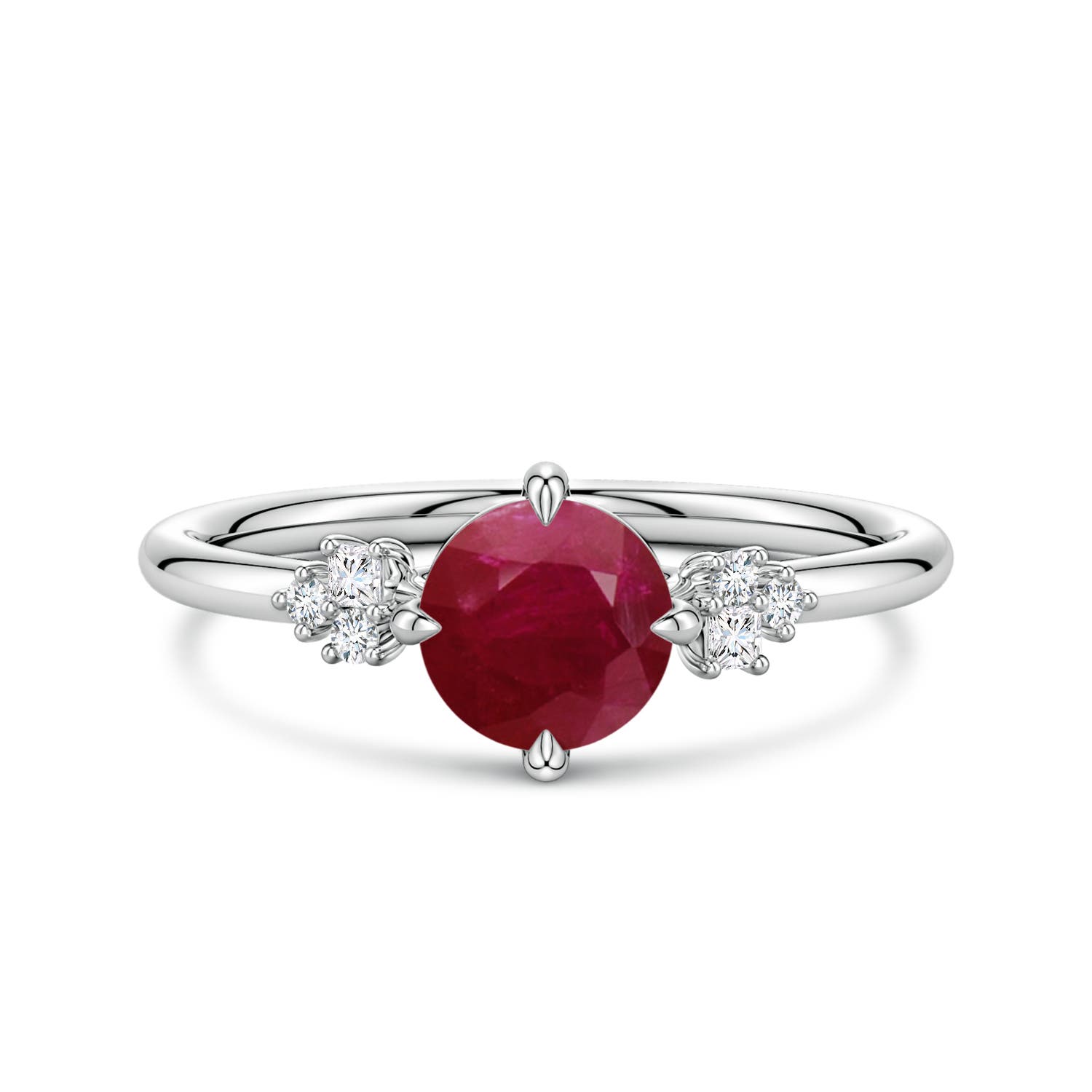 Angara 1.05 Ctw Round Ruby Engagement Ring With Mixed Cut Diamonds In Metallic