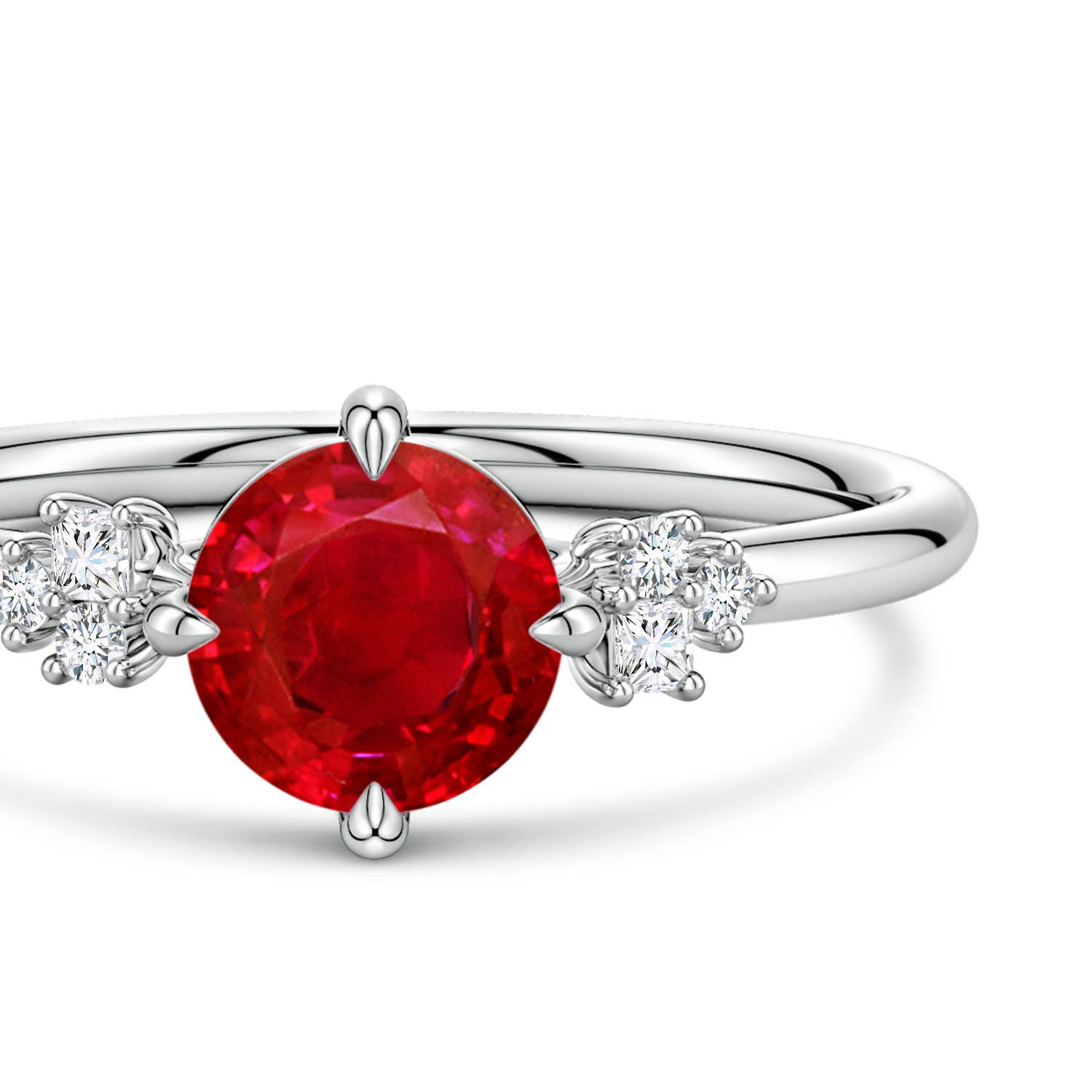 6mm AAA Round Ruby Engagement Ring with Mixed Cut Diamonds in White Gold - side 4