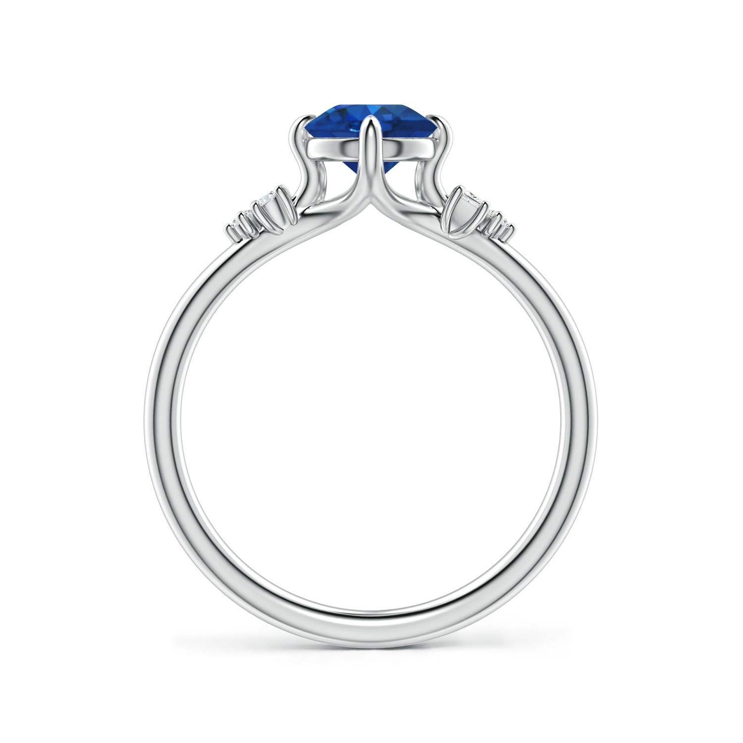 6mm AAA Round Blue Sapphire Engagement Ring with Mixed Cut Diamonds in 18K White Gold