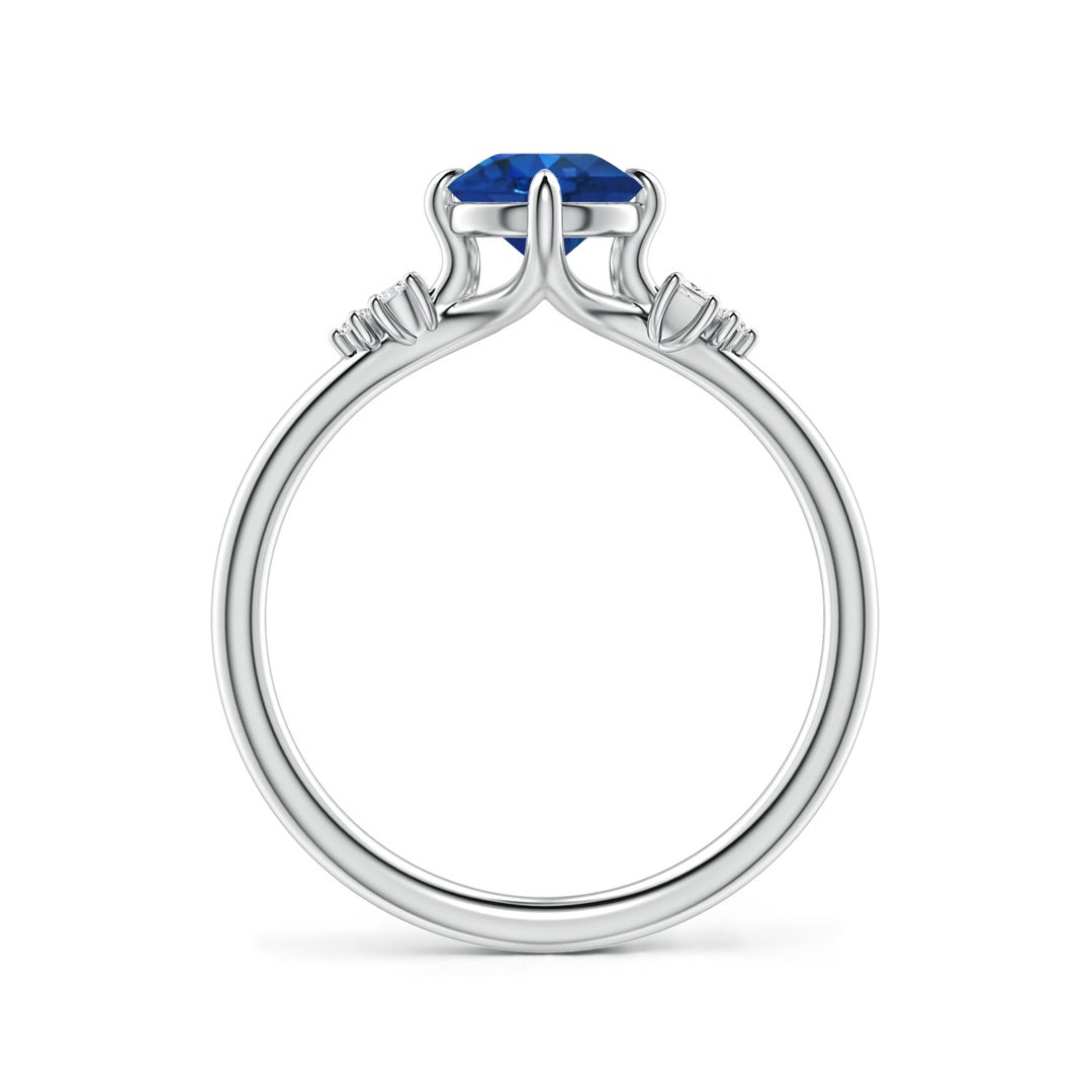 6mm AAA Round Blue Sapphire Engagement Ring with Mixed Cut Diamonds in White Gold - side 2