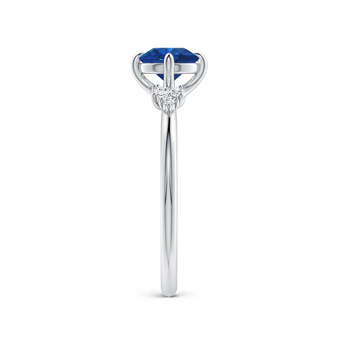 6mm AAA Round Blue Sapphire Engagement Ring with Mixed Cut Diamonds in White Gold - side 3