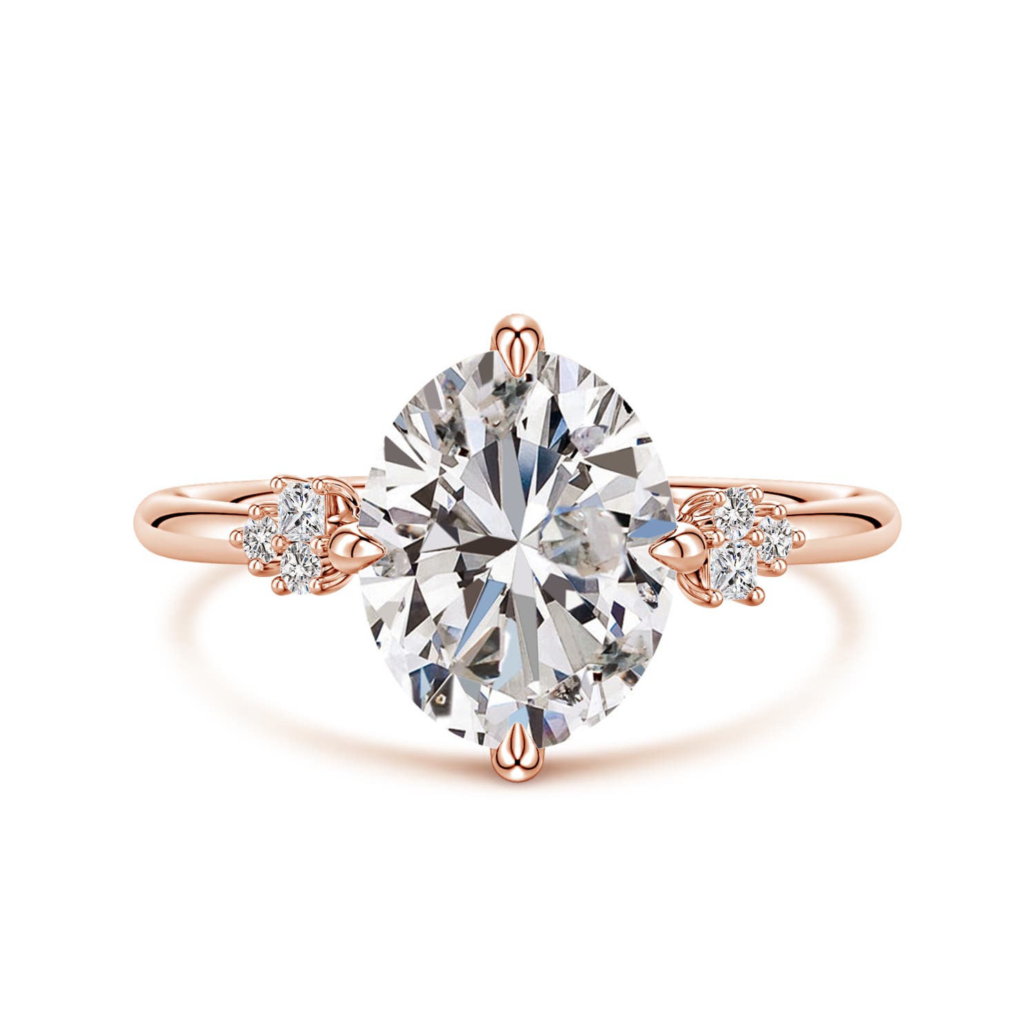 10x8mm IJI1I2 Oval Diamond Engagement Ring with Mixed Cut Accents in 18K Rose Gold