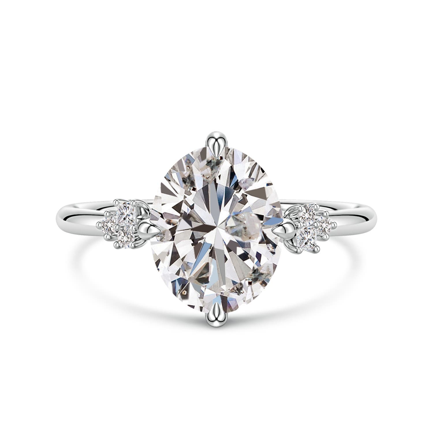 10x8mm IJI1I2 Oval Diamond Engagement Ring with Mixed Cut Accents in P950 Platinum