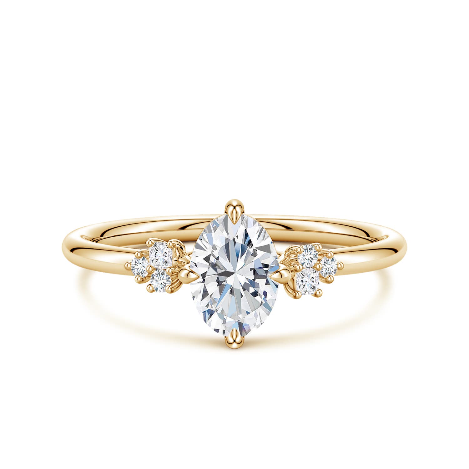 7x5mm GVS2 Oval Diamond Engagement Ring with Mixed Cut Accents in Yellow Gold