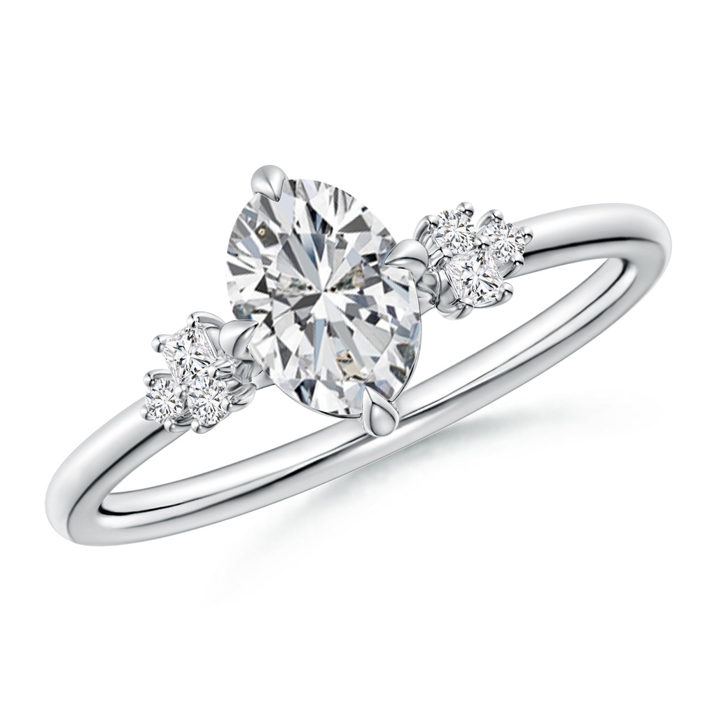 7x5mm HSI2 Oval Diamond Engagement Ring with Mixed Cut Accents in White Gold