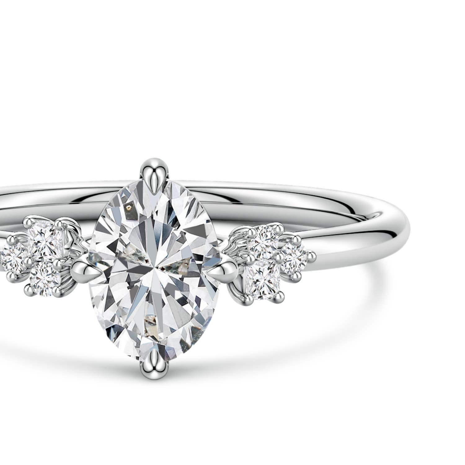 7x5mm HSI2 Oval Diamond Engagement Ring with Mixed Cut Accents in White Gold - side 5