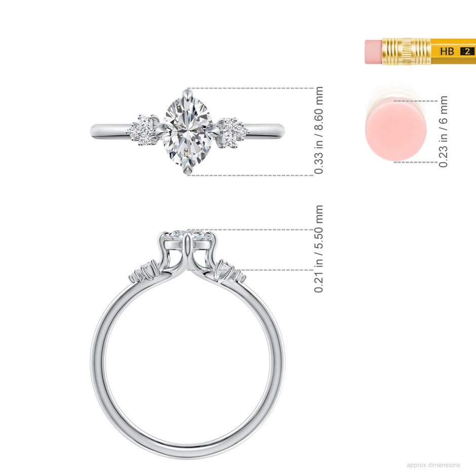 7x5mm HSI2 Oval Diamond Engagement Ring with Mixed Cut Accents in White Gold ruler