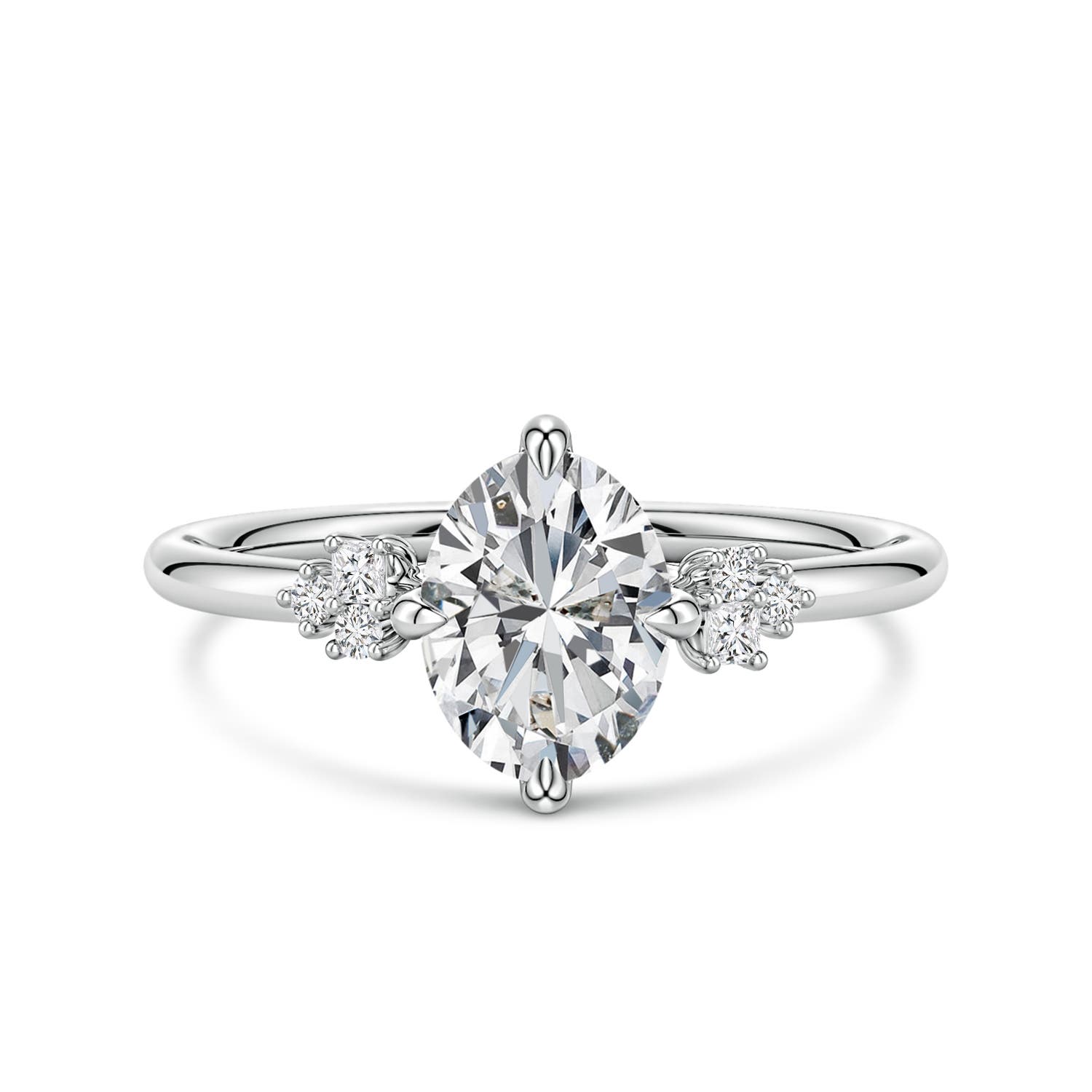 8x6mm HSI2 Oval Diamond Engagement Ring with Mixed Cut Accents in White Gold