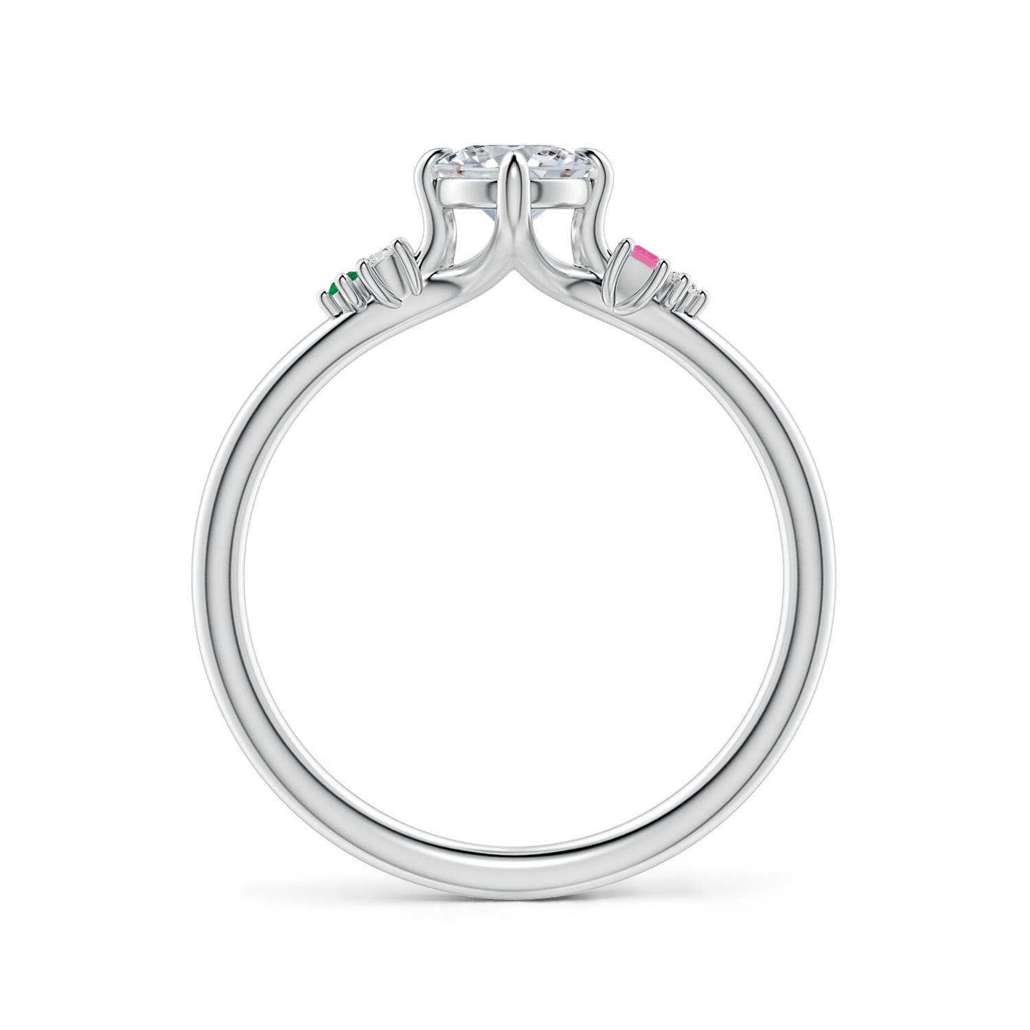 7x5mm HSI2 Oval Diamond Engagement Ring with Colored Gemstone Accents in White Gold