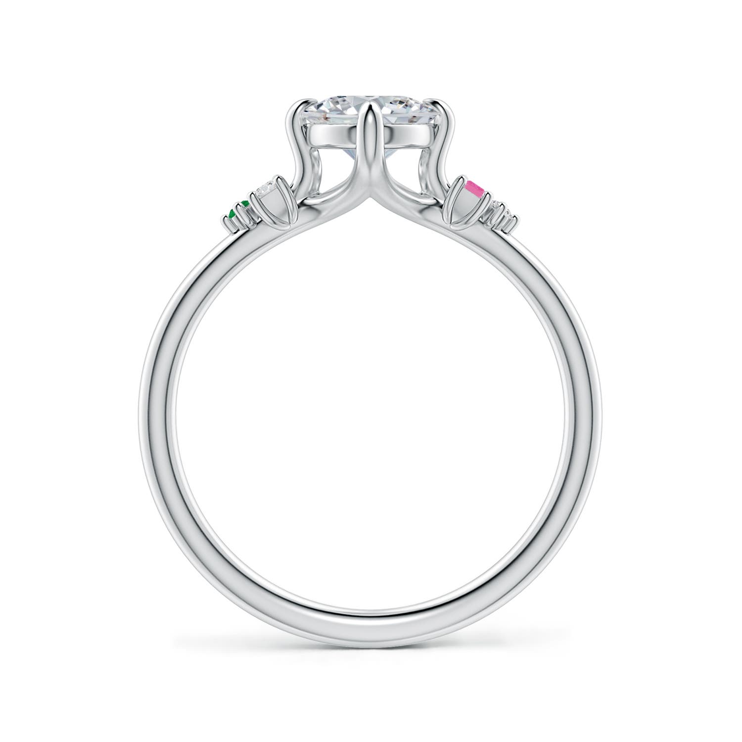 8x6mm HSI2 Oval Diamond Engagement Ring with Colored Gemstone Accents in White Gold