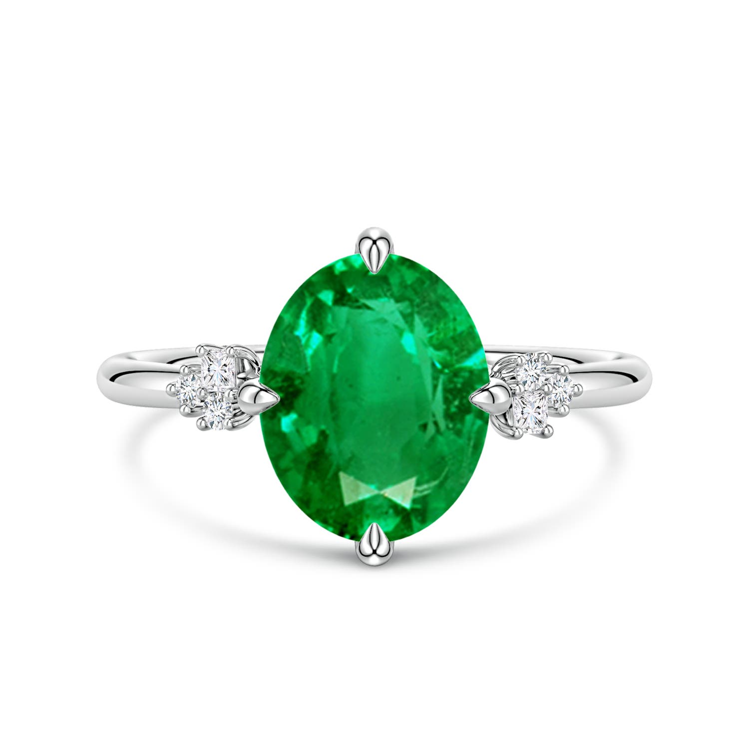 10x8mm AAA Oval Emerald Engagement Ring with Mixed Cut Diamonds in White Gold