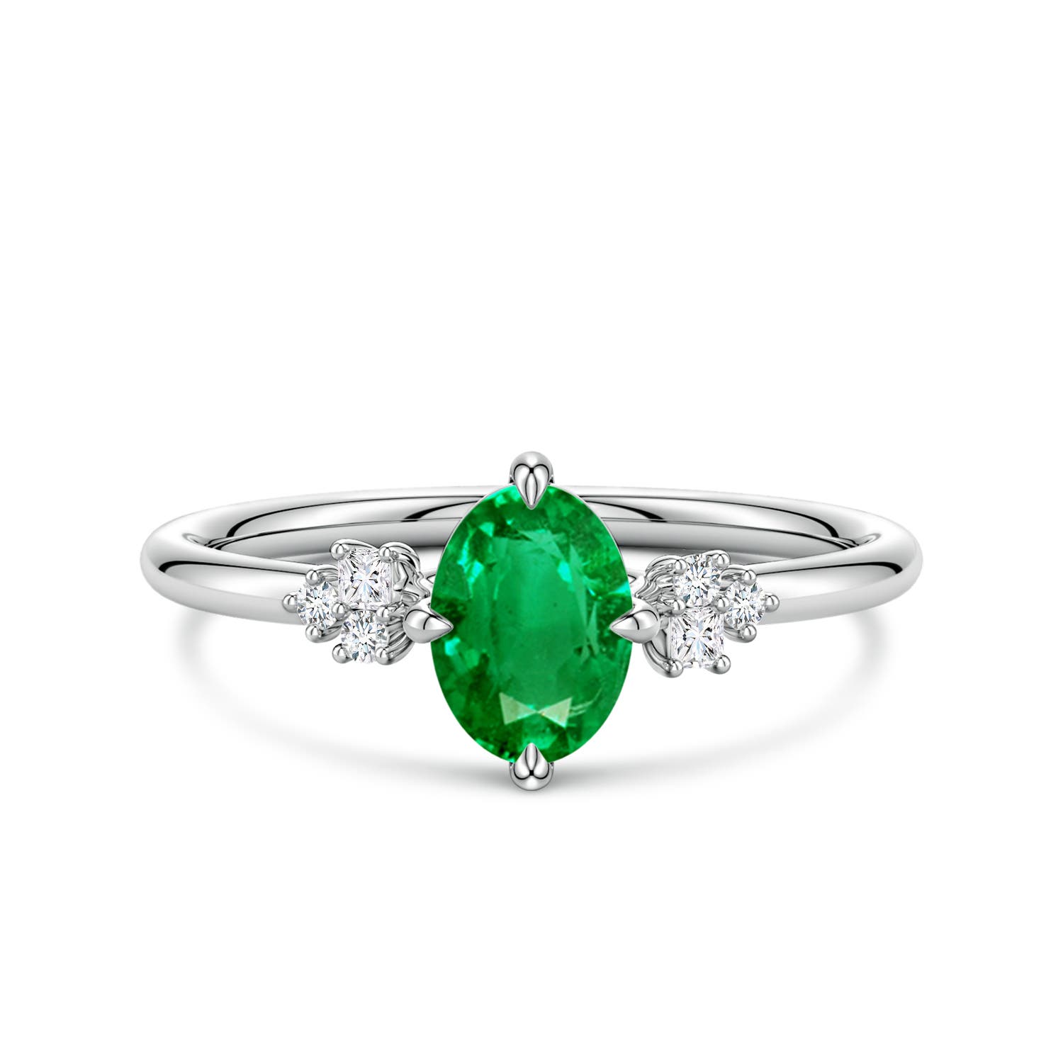 7x5mm AAA Oval Emerald Engagement Ring with Mixed Cut Diamonds in P950 Platinum