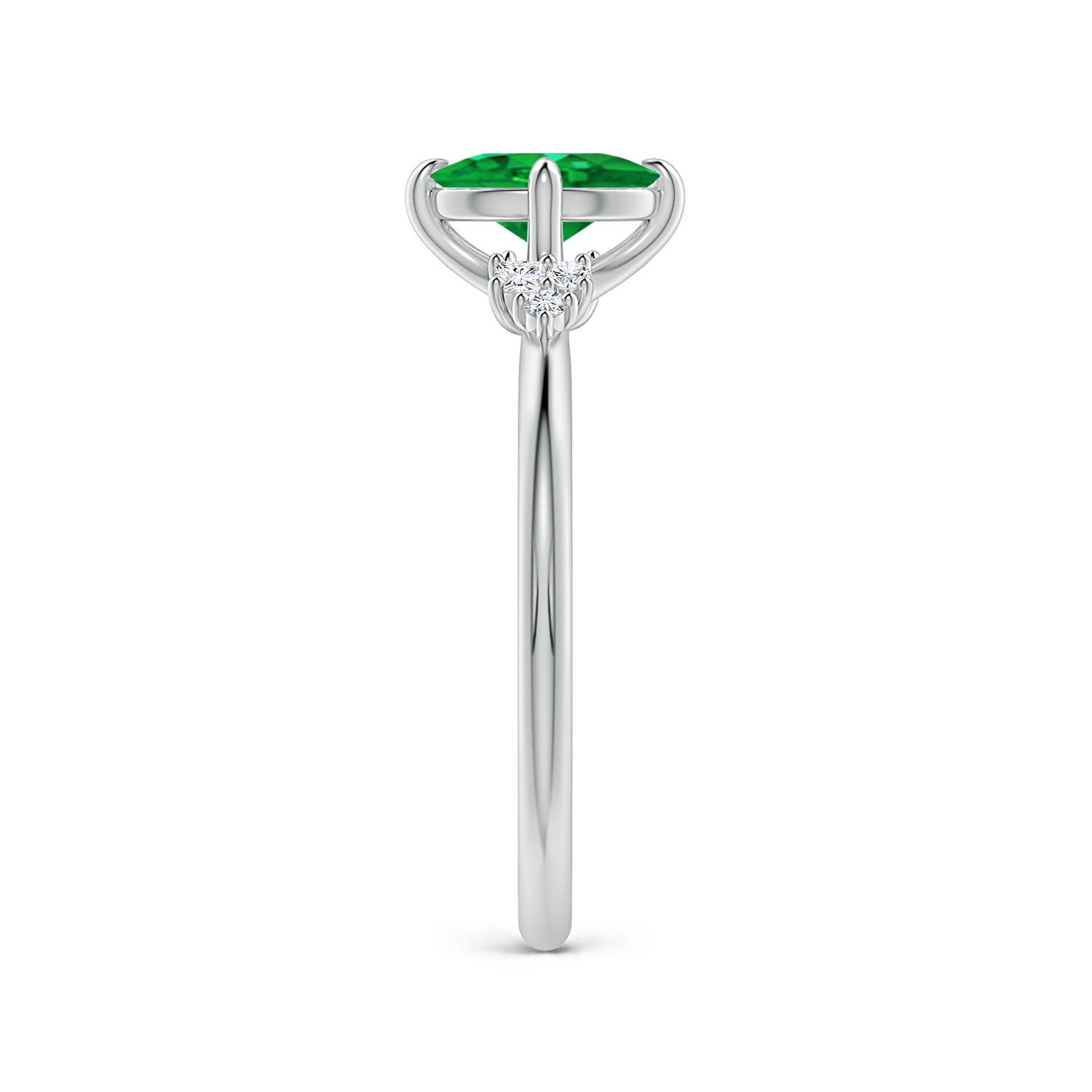 7x5mm AAA Oval Emerald Engagement Ring with Mixed Cut Diamonds in White Gold - side 3