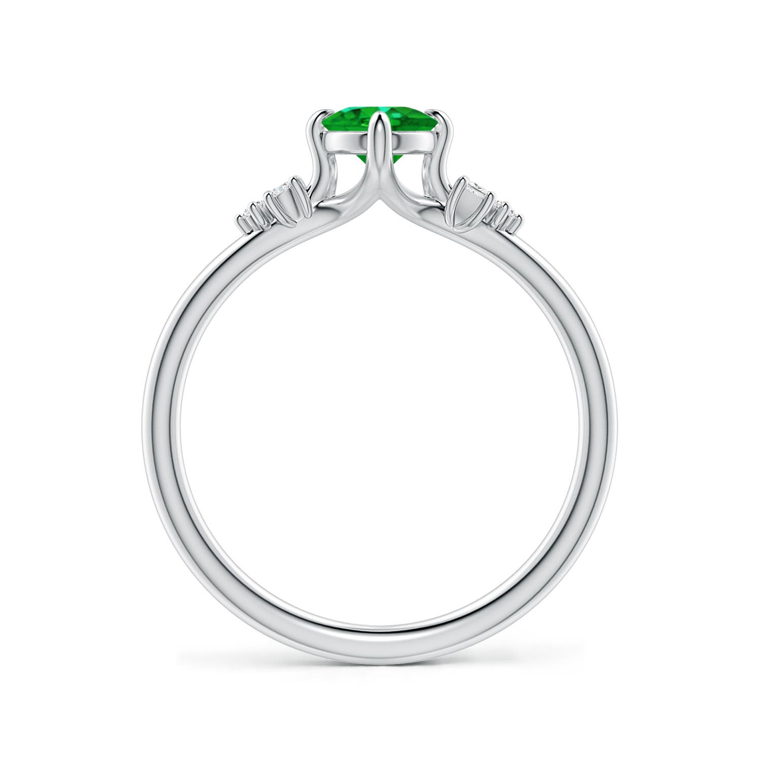 7x5mm AAAA Oval Emerald Engagement Ring with Mixed Cut Diamonds in White Gold
