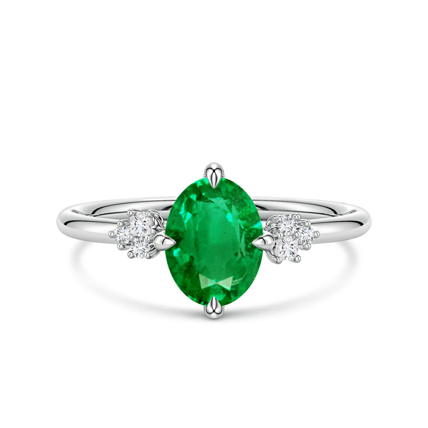 8x6mm AAA Oval Emerald Engagement Ring with Mixed Cut Diamonds in White Gold