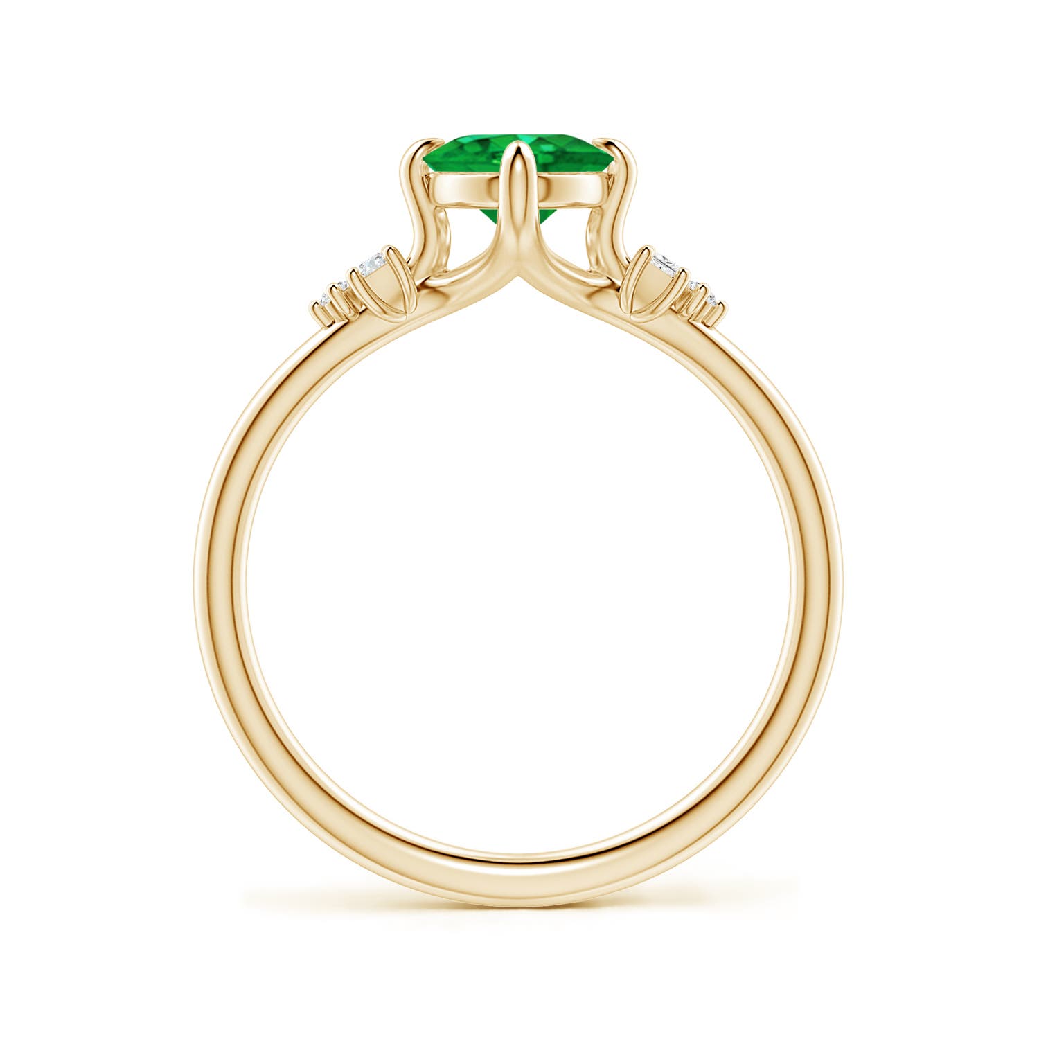 8x6mm AAA Oval Emerald Engagement Ring with Mixed Cut Diamonds in Yellow Gold